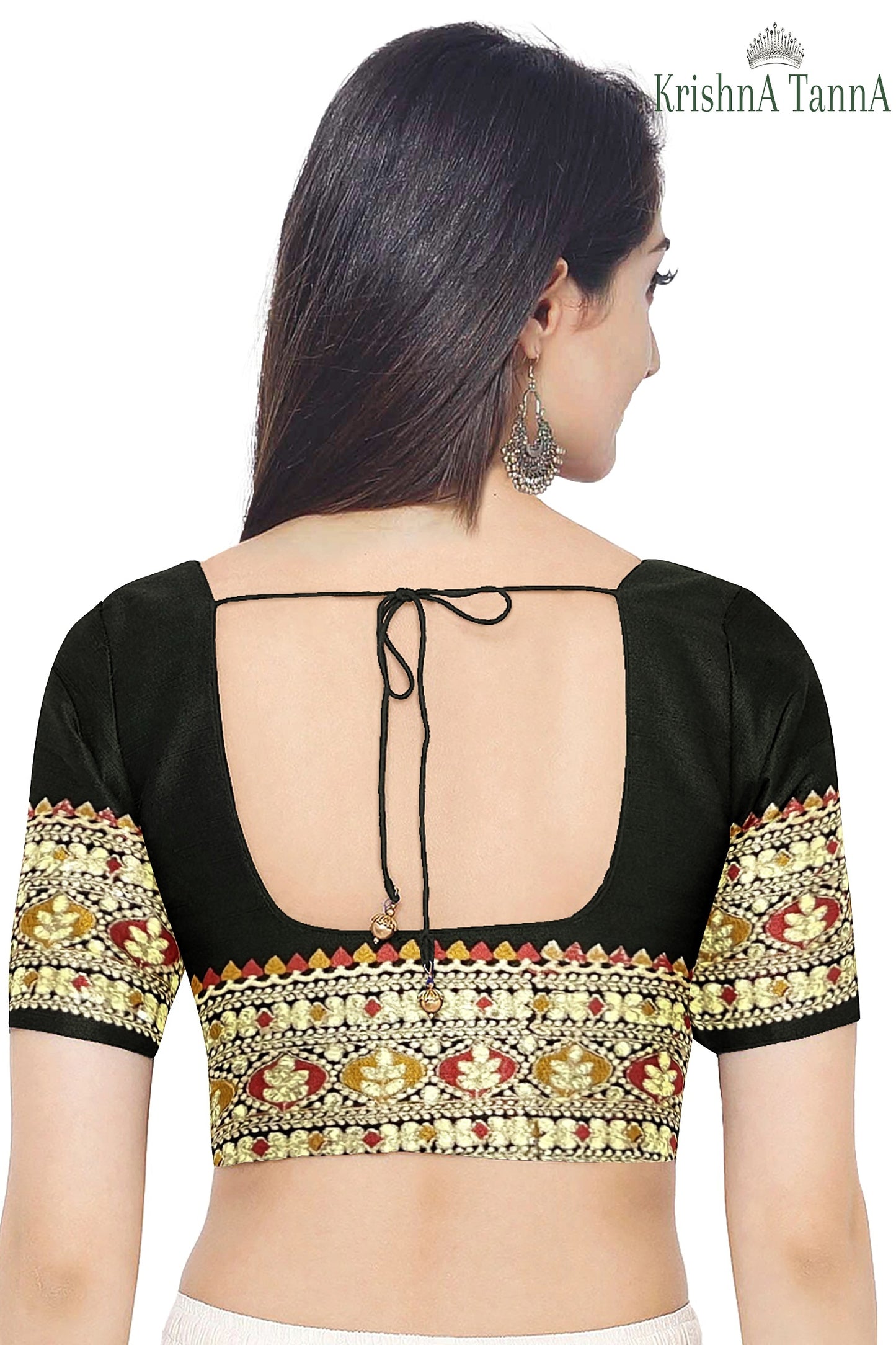 Krishna Tanna Knitted Gota Saree with knitted floral embroidery border on Blended Georgette (Black)