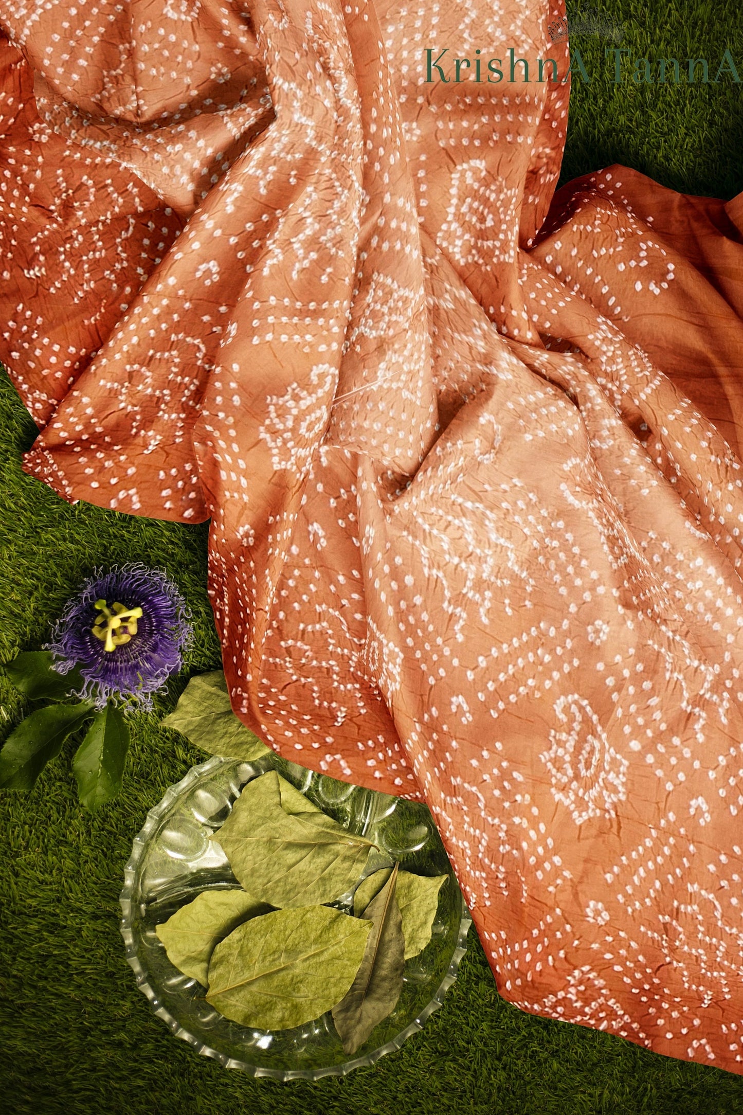 Krishna Tanna Traditional Indian Hand Weaved Cotton Orange Bandhani - Tye & Die Saree