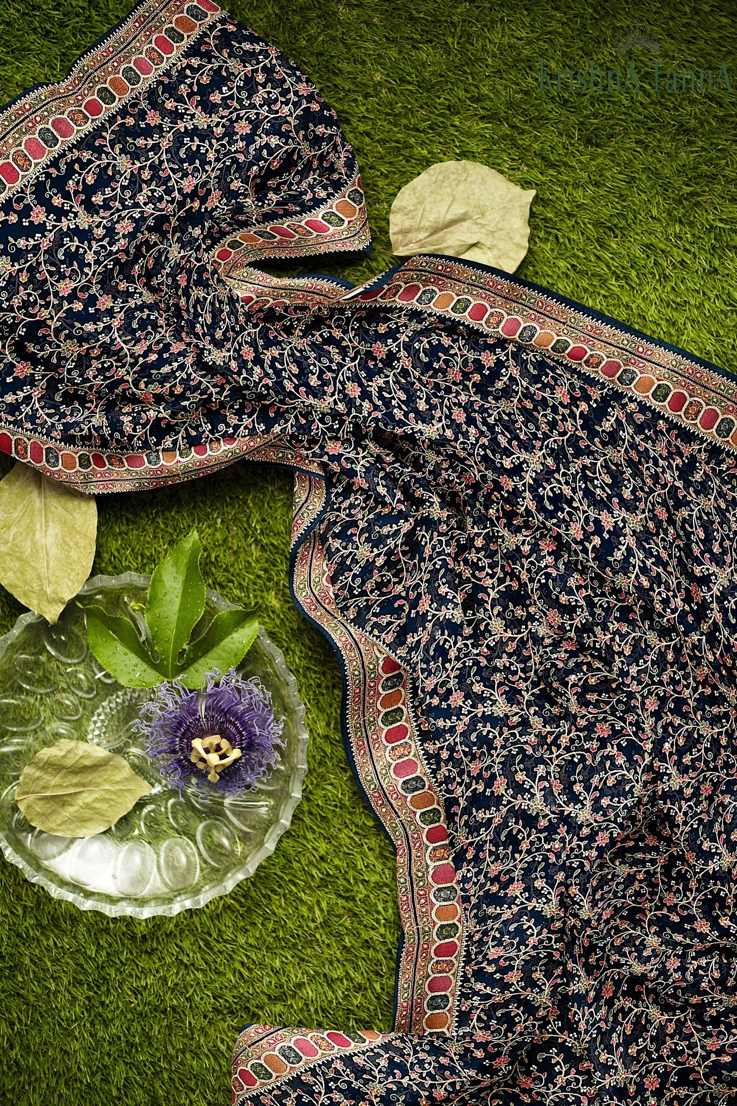 Krishna Tanna knitted floral pattern saree with colourful gota border on blended Georgette