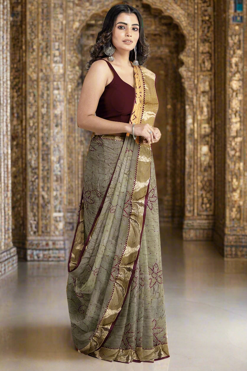 Krishna Tanna Traditional Indian Hand Weaved Cotton Jankar Bandhani - Tye & Die Saree