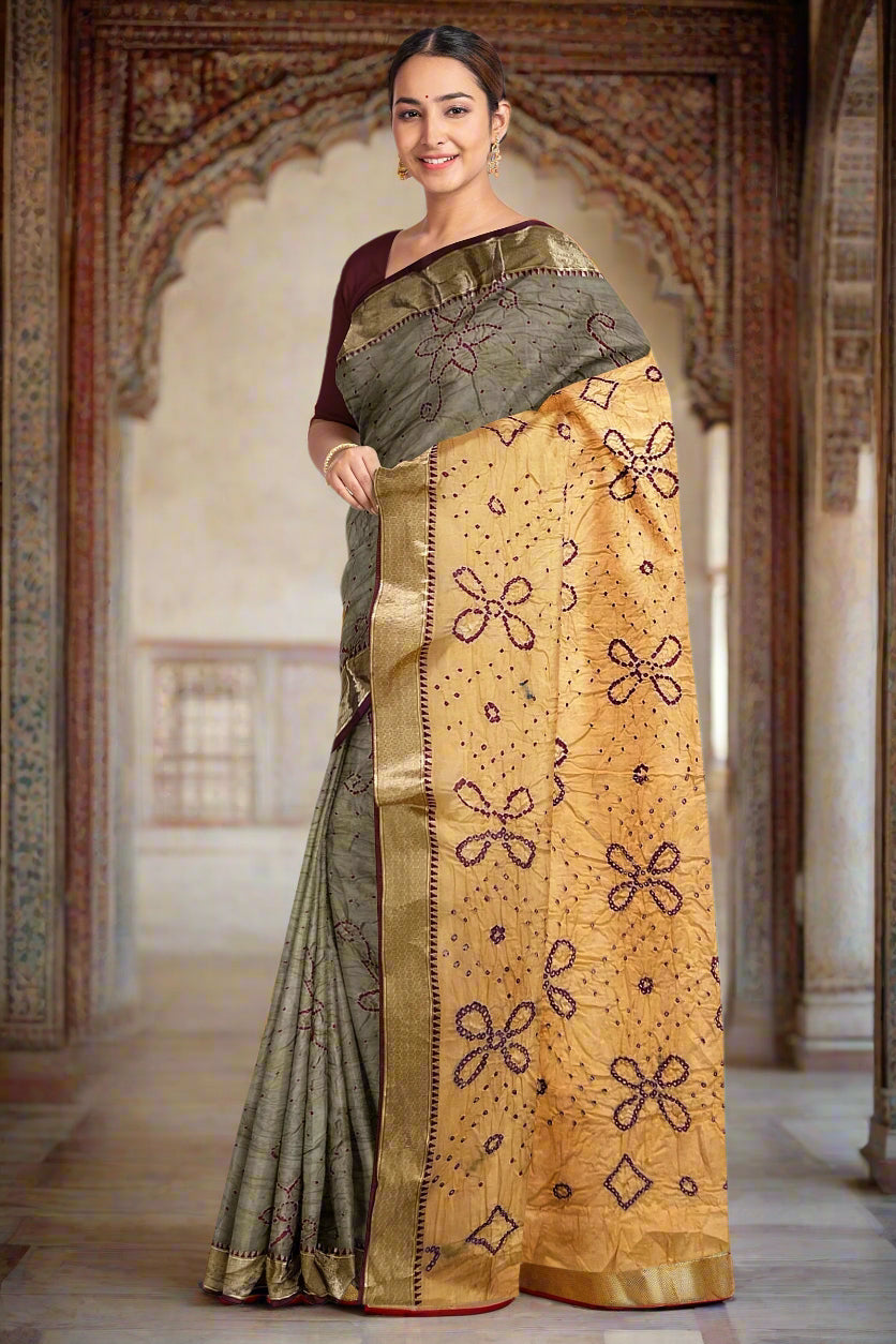 Krishna Tanna Traditional Indian Hand Weaved Cotton Jankar Bandhani - Tye & Die Saree