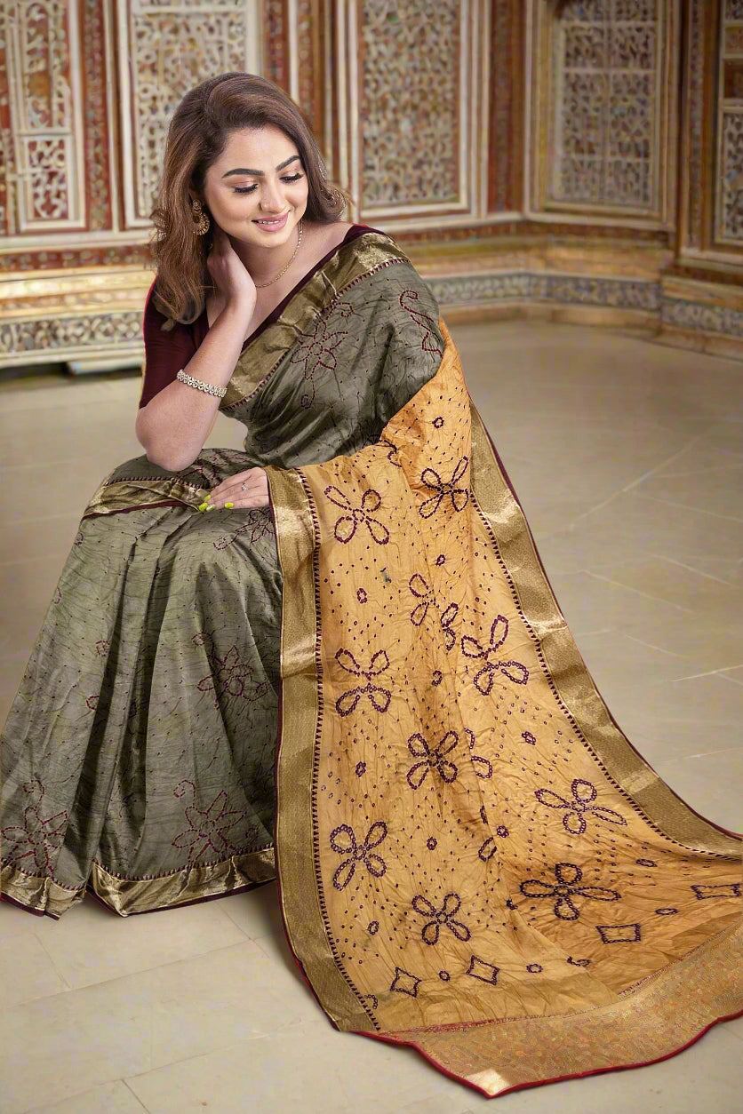 Krishna Tanna Traditional Indian Hand Weaved Cotton Jankar Bandhani - Tye & Die Saree