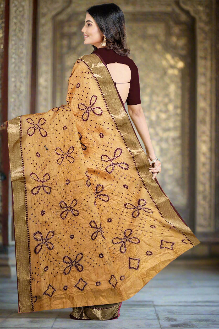 Krishna Tanna Traditional Indian Hand Weaved Cotton Jankar Bandhani - Tye & Die Saree