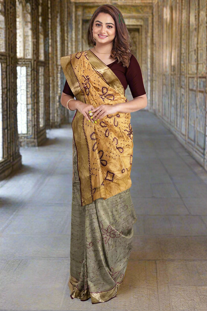 Krishna Tanna Traditional Indian Hand Weaved Cotton Jankar Bandhani - Tye & Die Saree