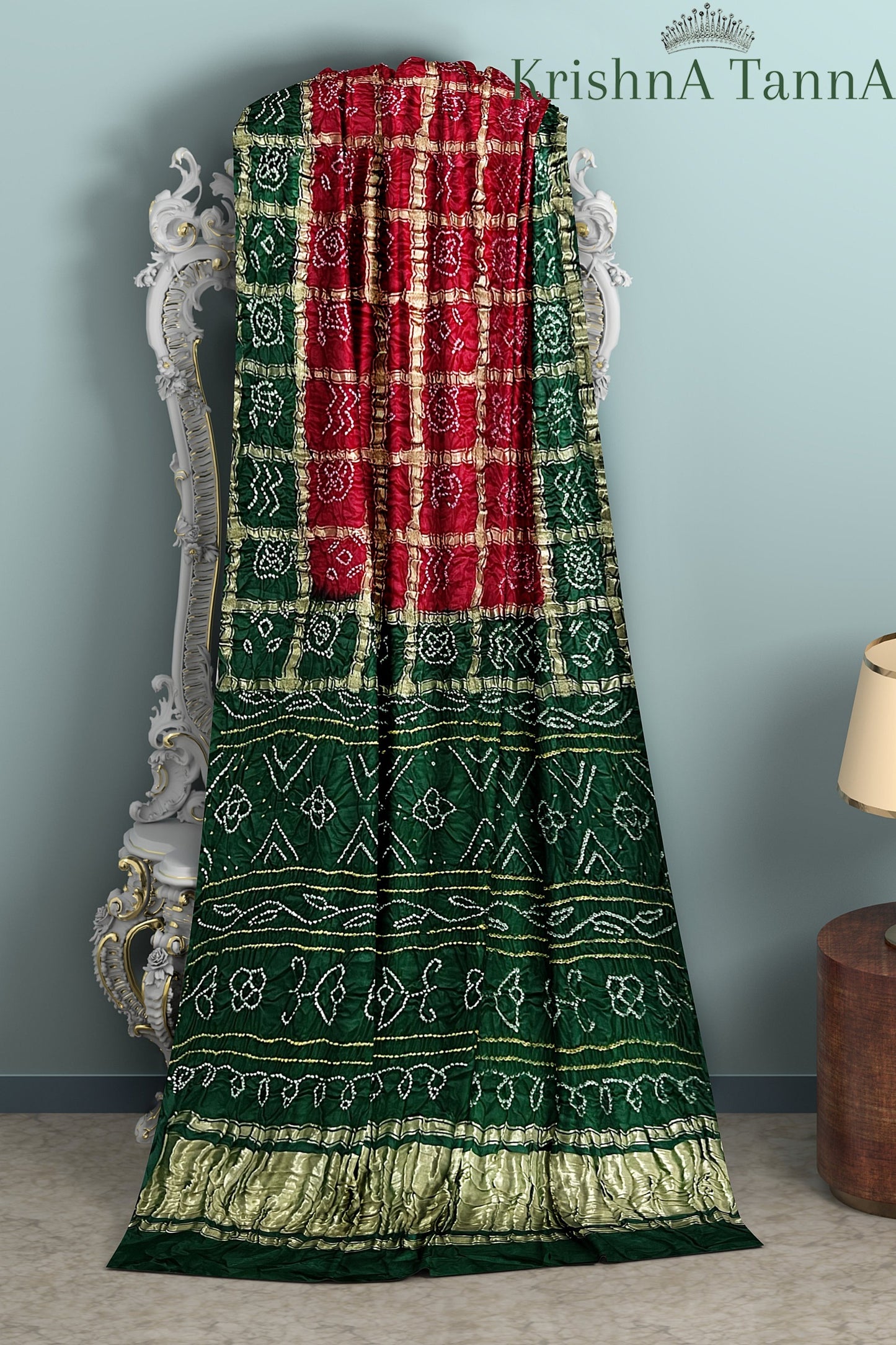 Krishna Tanna Traditional Indian Hand Weaved Gajji Silk Gharchoda Bandhani - Tye & Die Saree