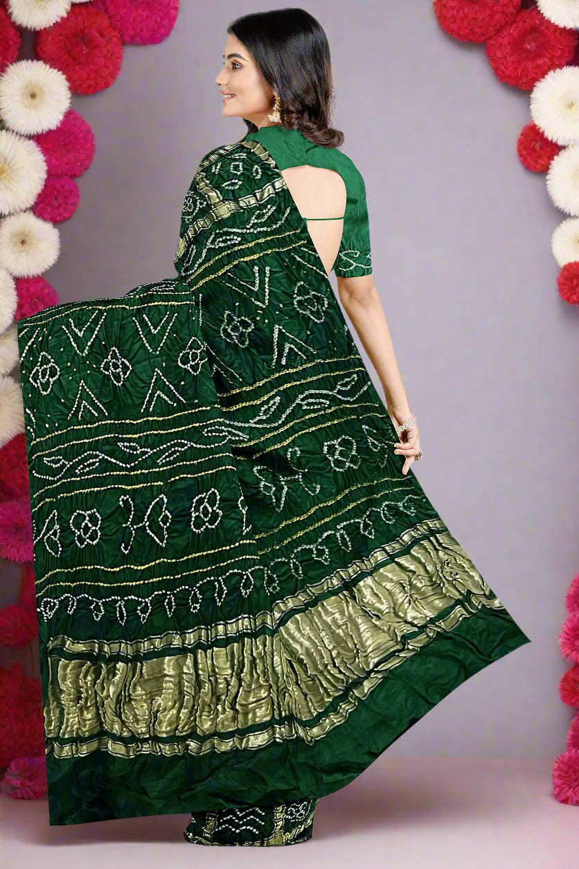Krishna Tanna Traditional Indian Hand Weaved Gajji Silk Gharchoda Bandhani - Tye & Die Saree