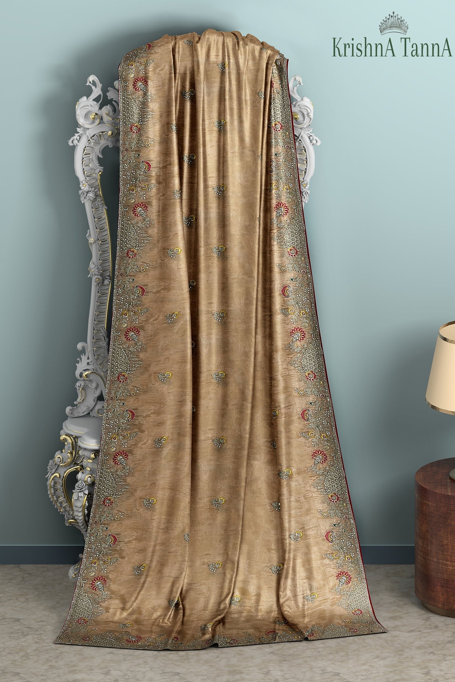 Krishna Tanna Gota work saree on blended georgette with Zardozi embroidery border (Peach)