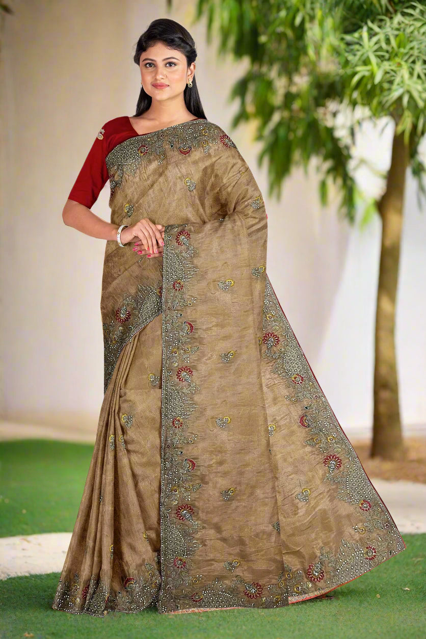 Krishna Tanna Gota work saree on blended georgette with Zardozi embroidery border (Peach)