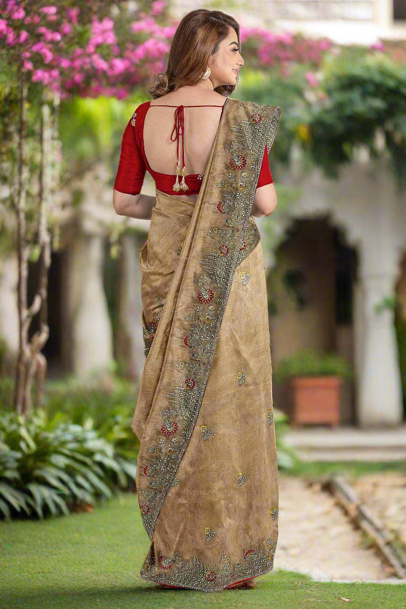 Krishna Tanna Gota work saree on blended georgette with Zardozi embroidery border (Peach)