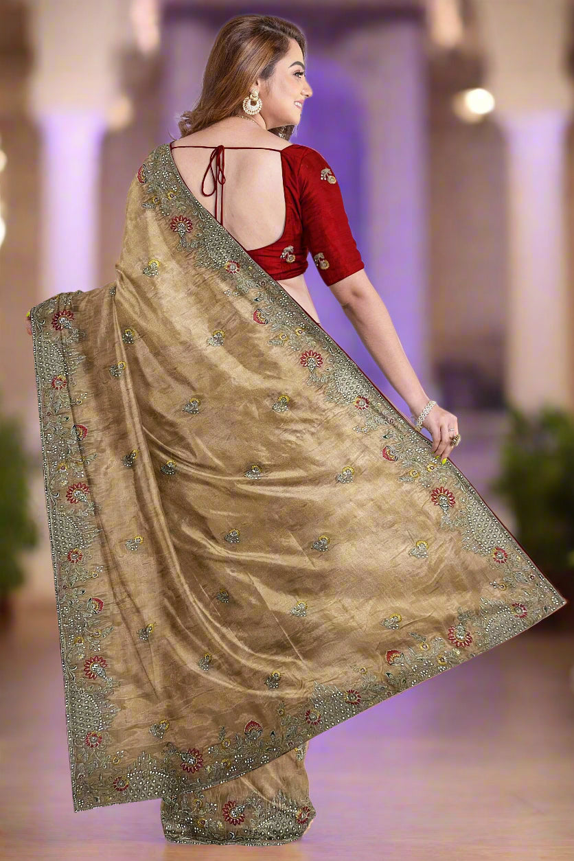 Krishna Tanna Gota work saree on blended georgette with Zardozi embroidery border (Peach)