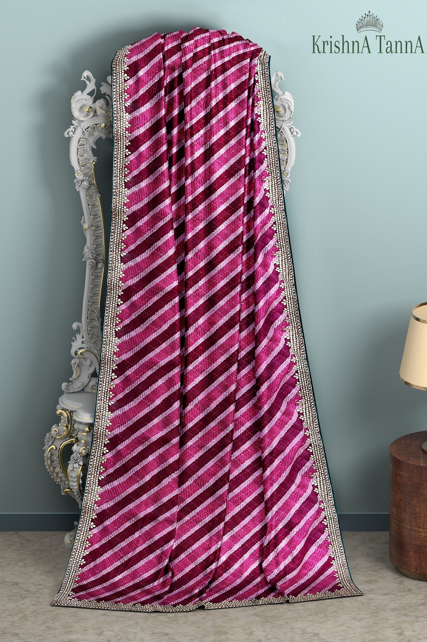 Krishna Tanna Leheriya Sequence Gota Work Border Saree (Dark Pink)