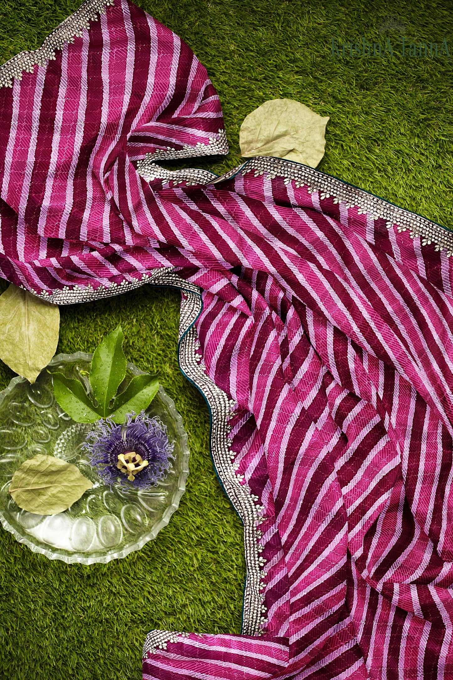 Krishna Tanna Leheriya Sequence Gota Work Border Saree (Dark Pink)