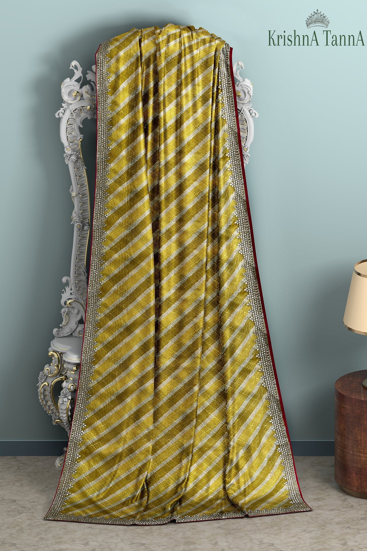 Krishna Tanna Leheriya Sequence Gota Work Border Saree (Yellow)