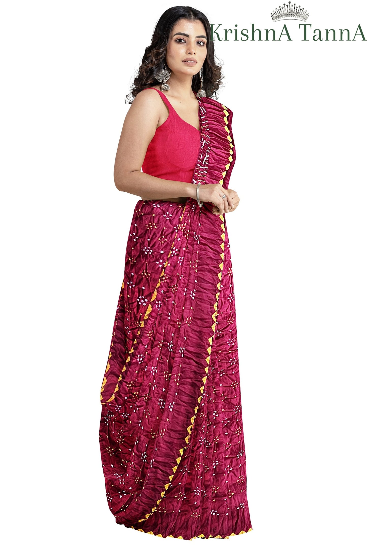 Krishna Tanna Gajji Silk Bandhani - Tye & Die Saree with Kangan Border and Blouse
