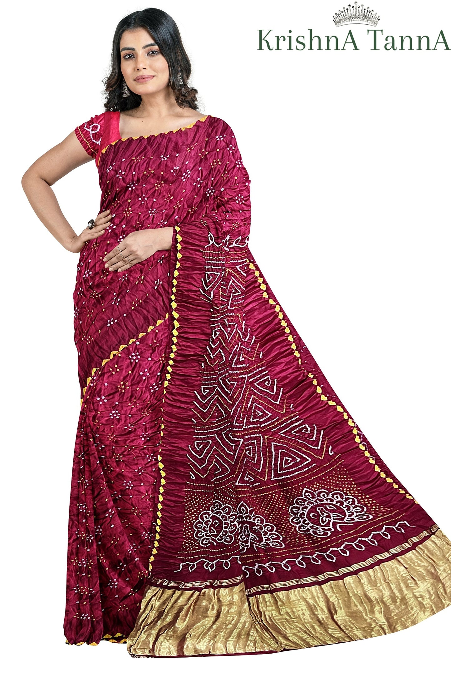 Krishna Tanna Gajji Silk Bandhani - Tye & Die Saree with Kangan Border and Blouse