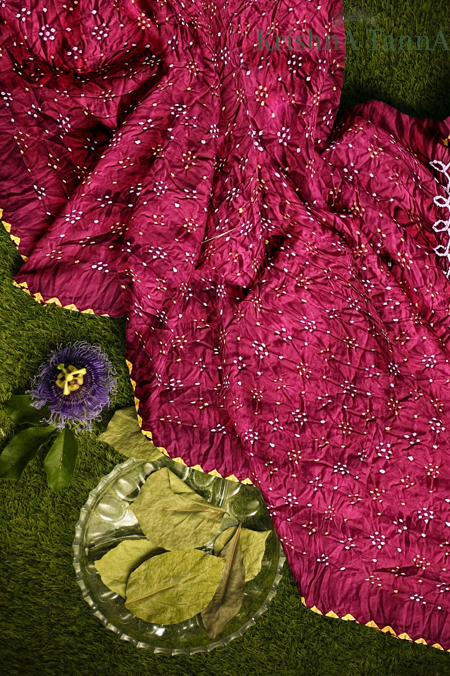 Krishna Tanna Gajji Silk Bandhani - Tye & Die Saree with Kangan Border and Blouse