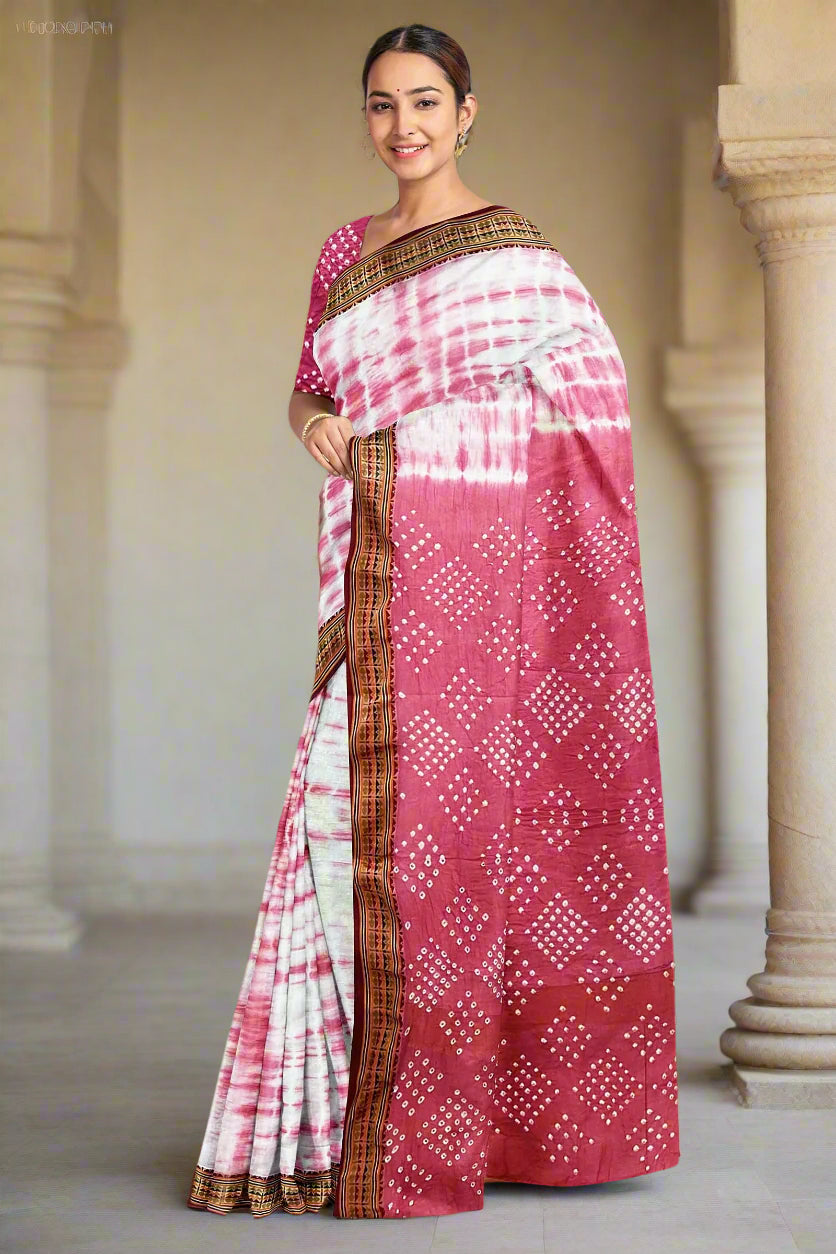 Krishna Tanna Traditional Indian Hand Weaved Cotton Bandhani - Tye & Die Saree