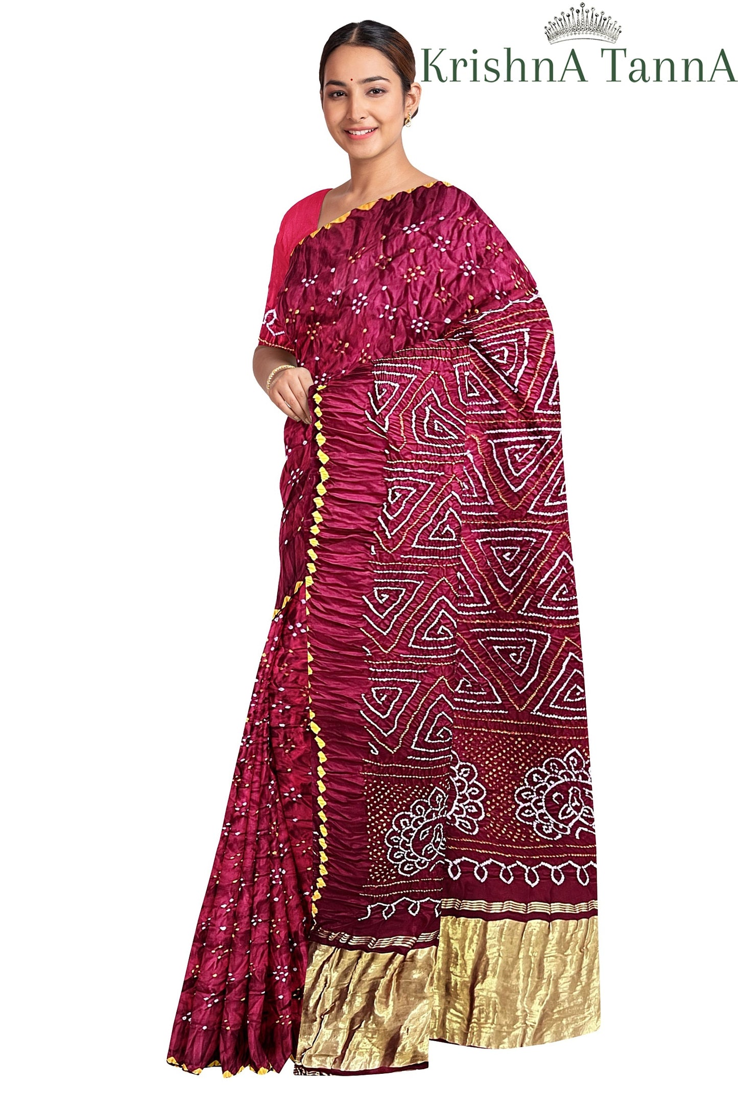 Krishna Tanna Gajji Silk Bandhani - Tye & Die Saree with Kangan Border and Blouse