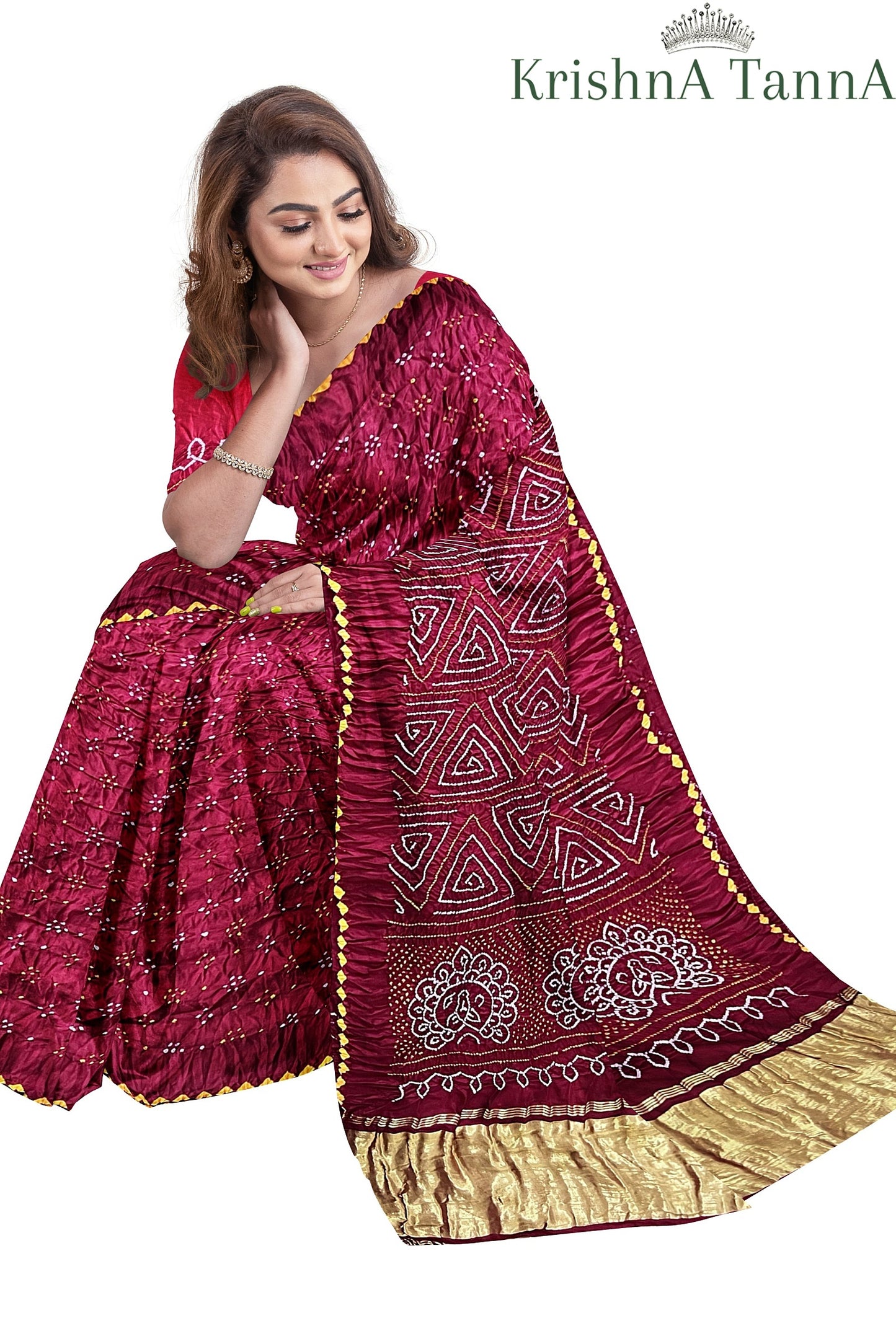 Krishna Tanna Gajji Silk Bandhani - Tye & Die Saree with Kangan Border and Blouse