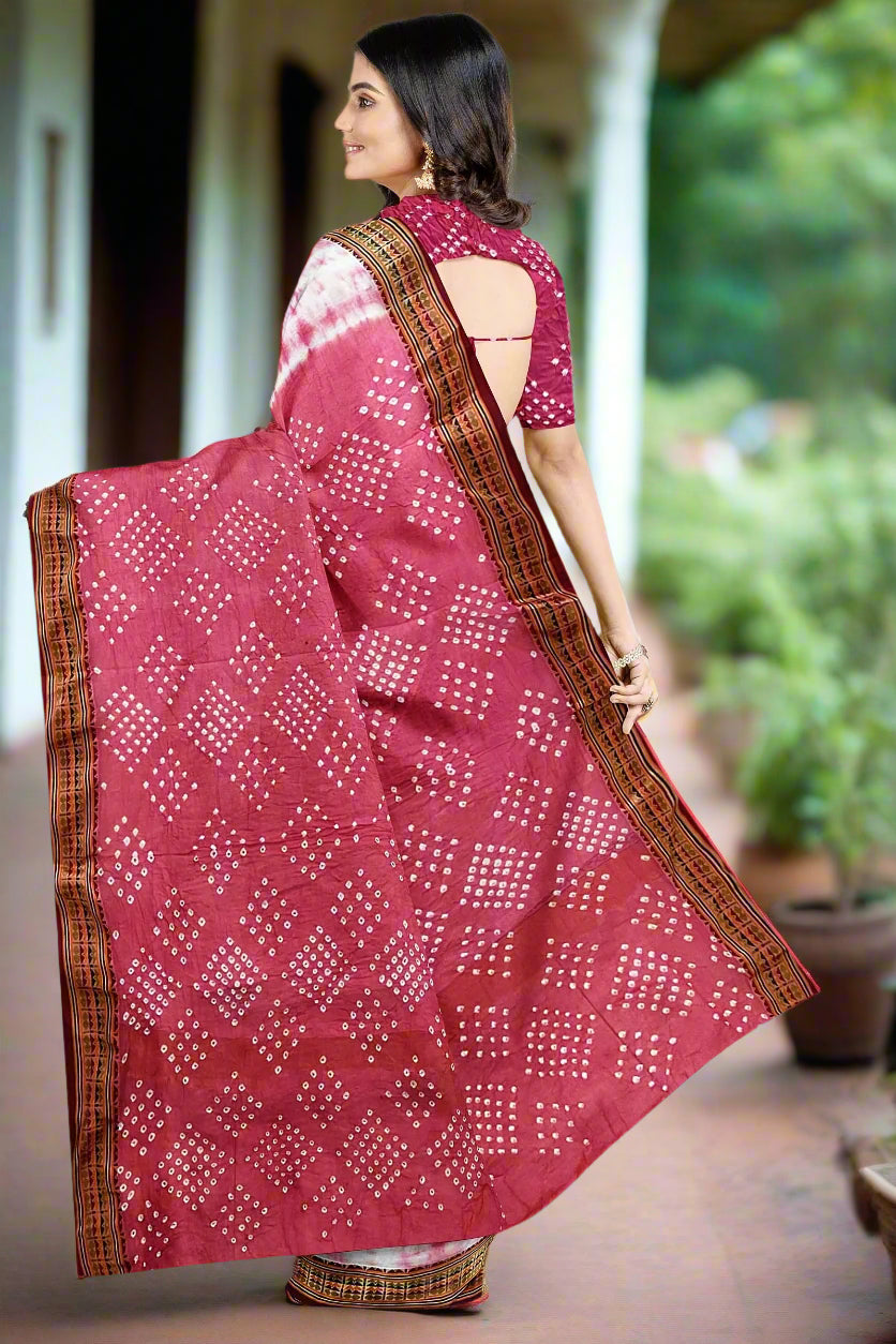 Krishna Tanna Traditional Indian Hand Weaved Cotton Bandhani - Tye & Die Saree