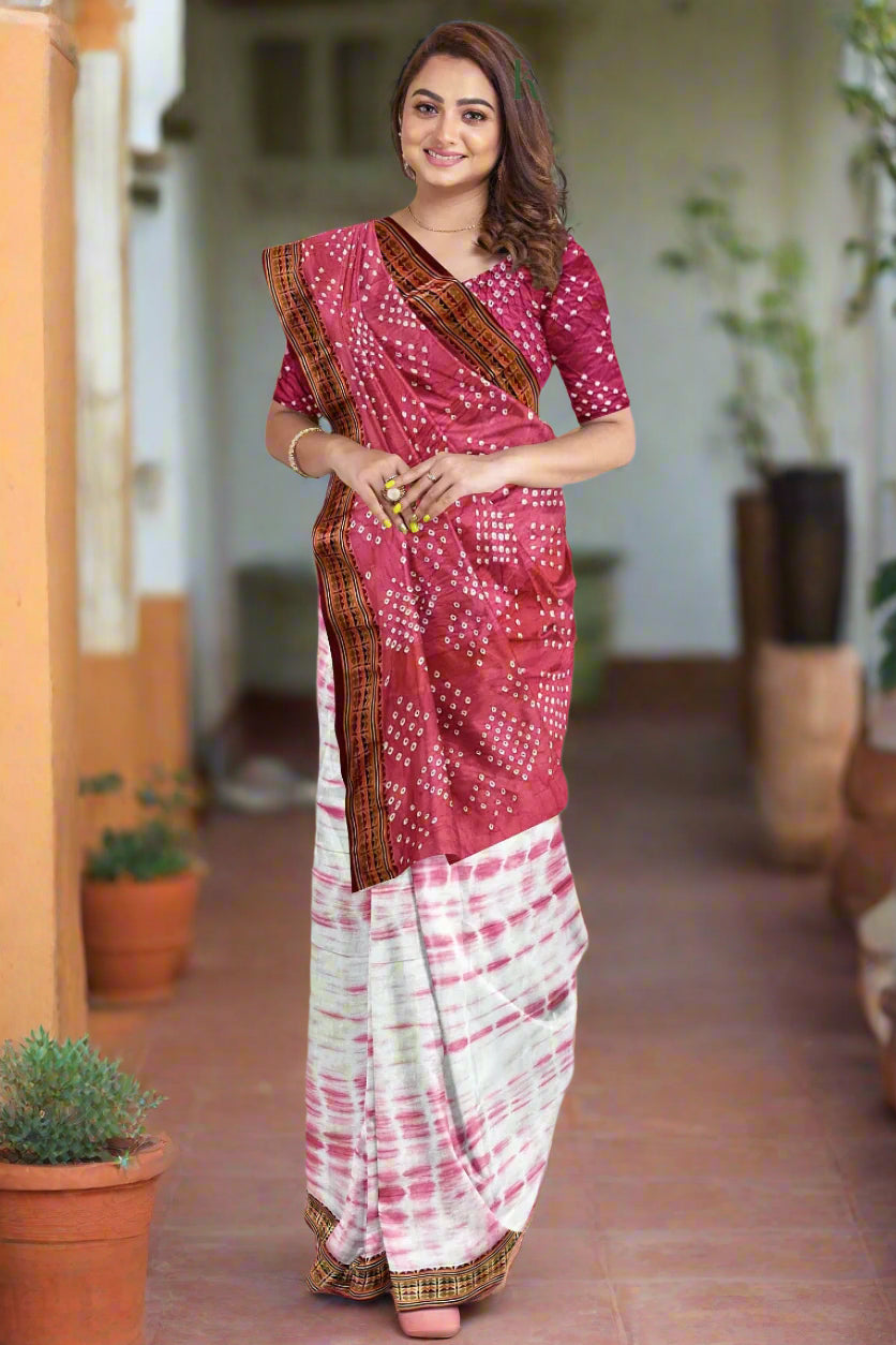Krishna Tanna Traditional Indian Hand Weaved Cotton Bandhani - Tye & Die Saree