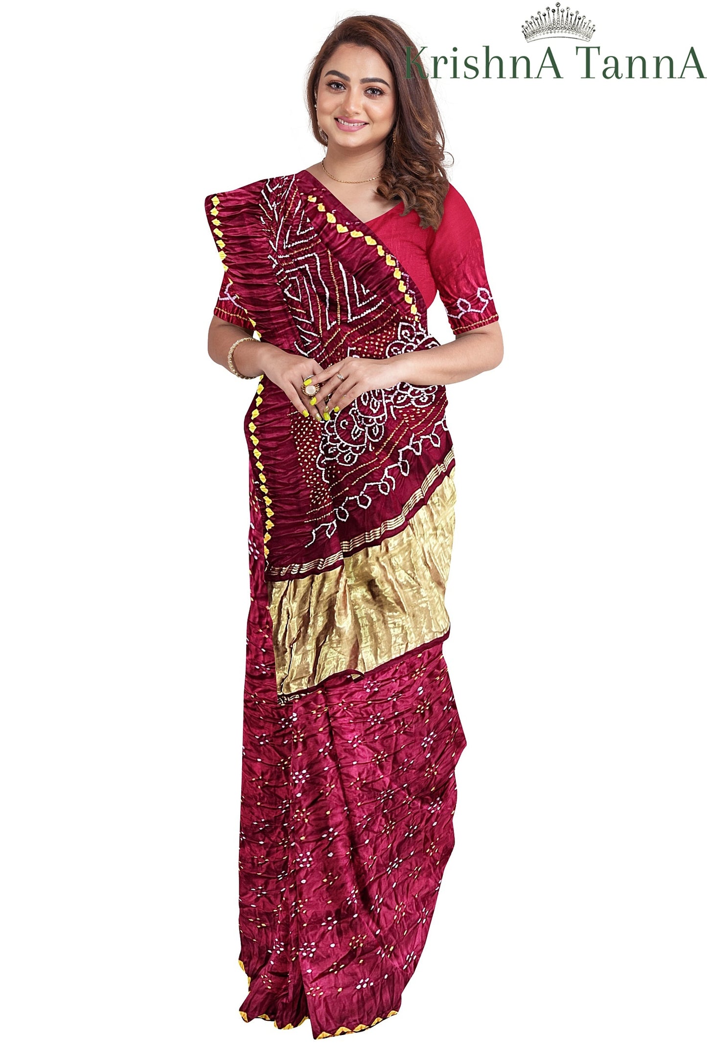 Krishna Tanna Gajji Silk Bandhani - Tye & Die Saree with Kangan Border and Blouse