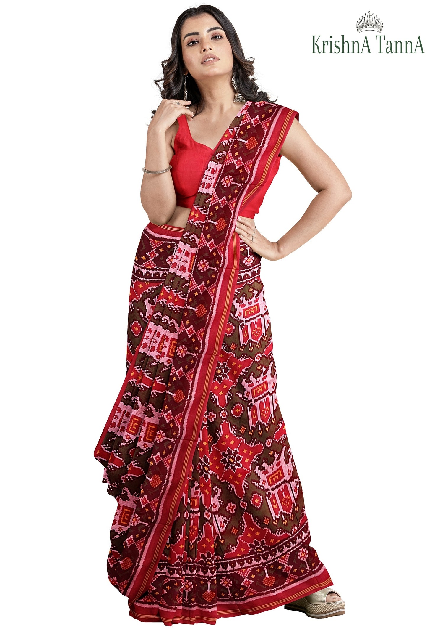 Krishna Tanna Hand Woven Patan Patola Semi Ikat Pure Silk Ambaadi Saree