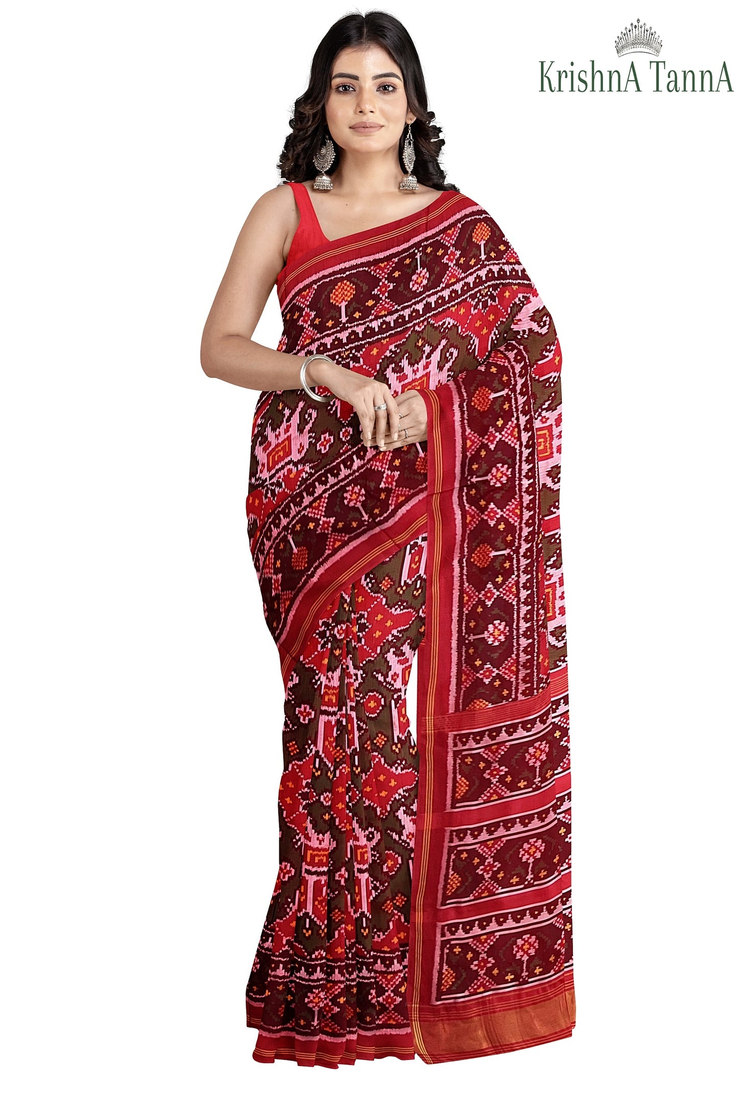 Krishna Tanna Hand Woven Patan Patola Semi Ikat Pure Silk Ambaadi Saree