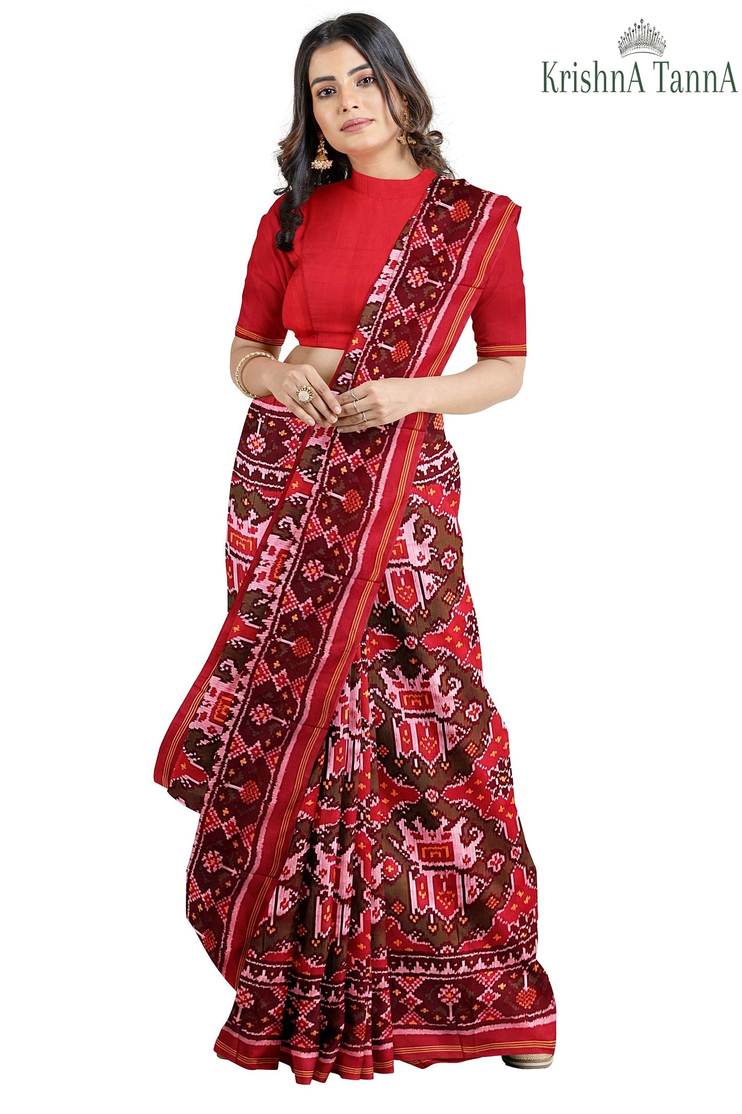 Krishna Tanna Hand Woven Patan Patola Semi Ikat Pure Silk Ambaadi Saree