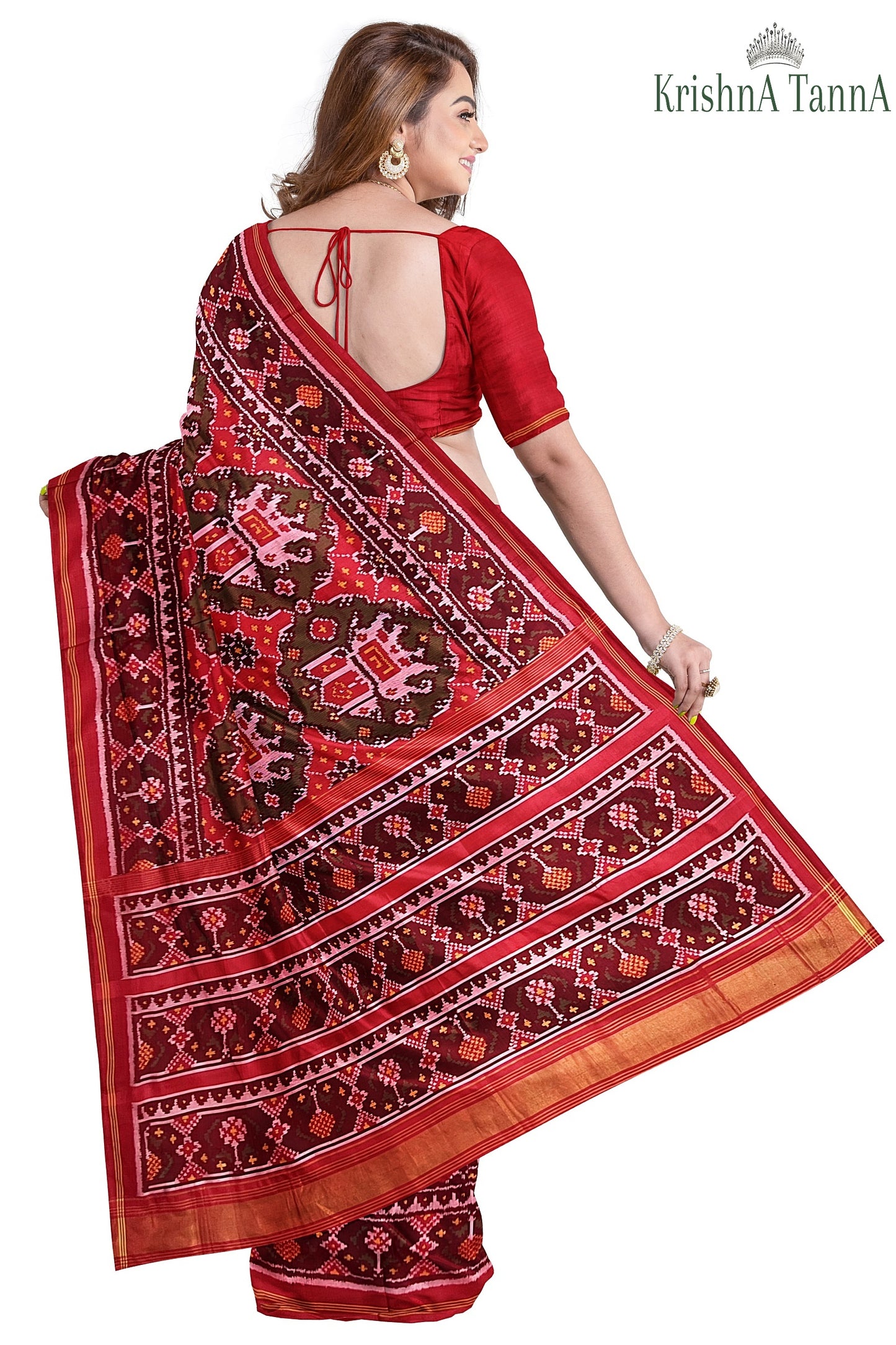Krishna Tanna Hand Woven Patan Patola Semi Ikat Pure Silk Ambaadi Saree
