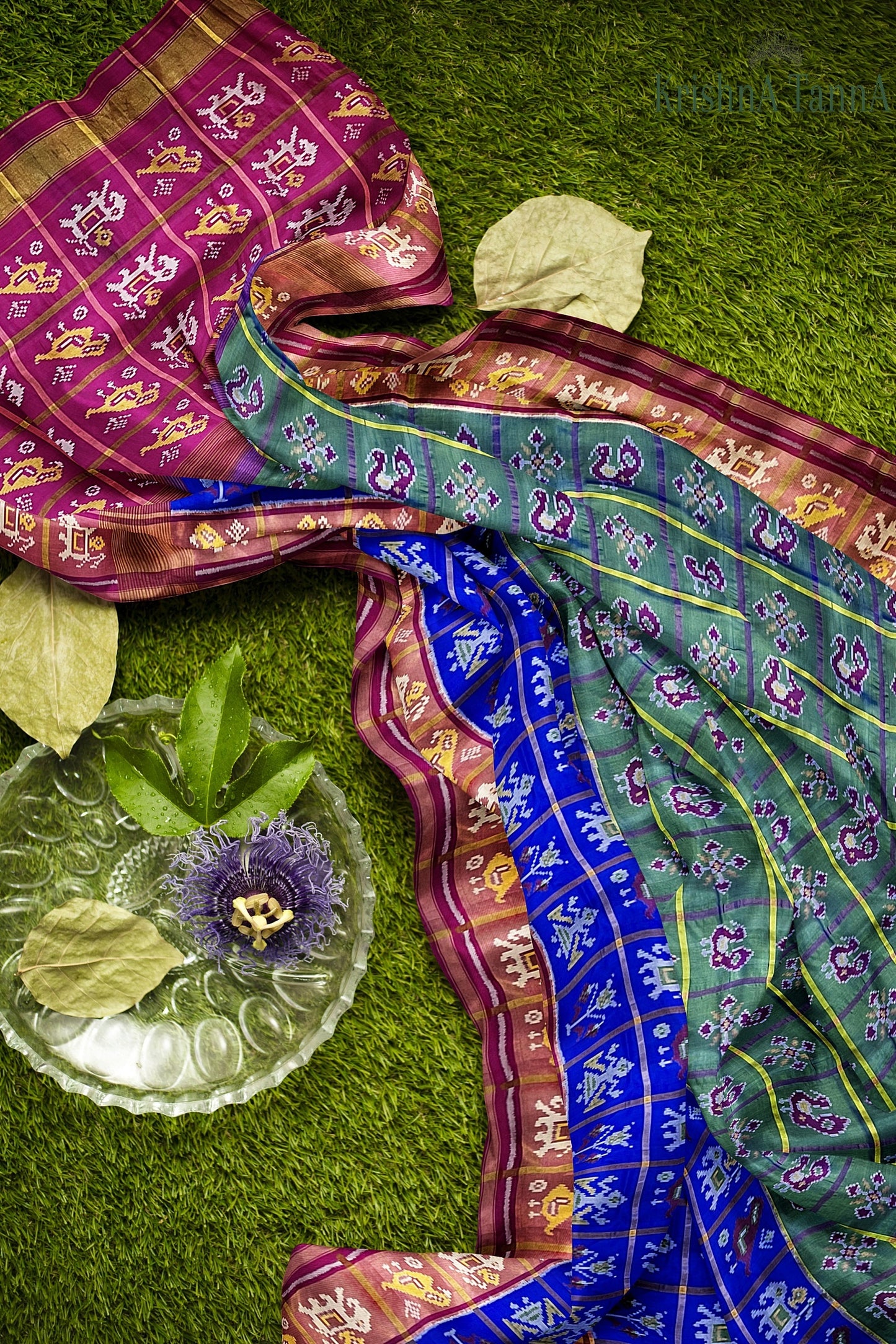 Krishna Tanna Hand Woven Rajkot Patola Pure Silk Three Shades Zari Checks Saree
