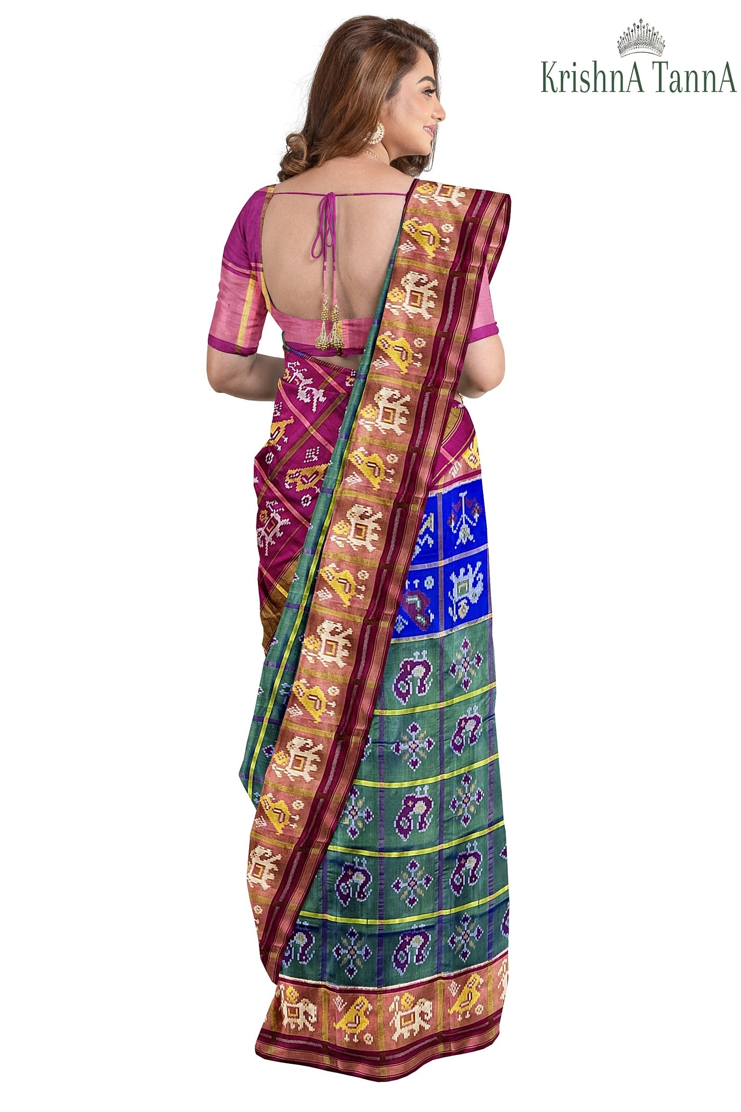 Krishna Tanna Hand Woven Rajkot Patola Pure Silk Three Shades Zari Checks Saree
