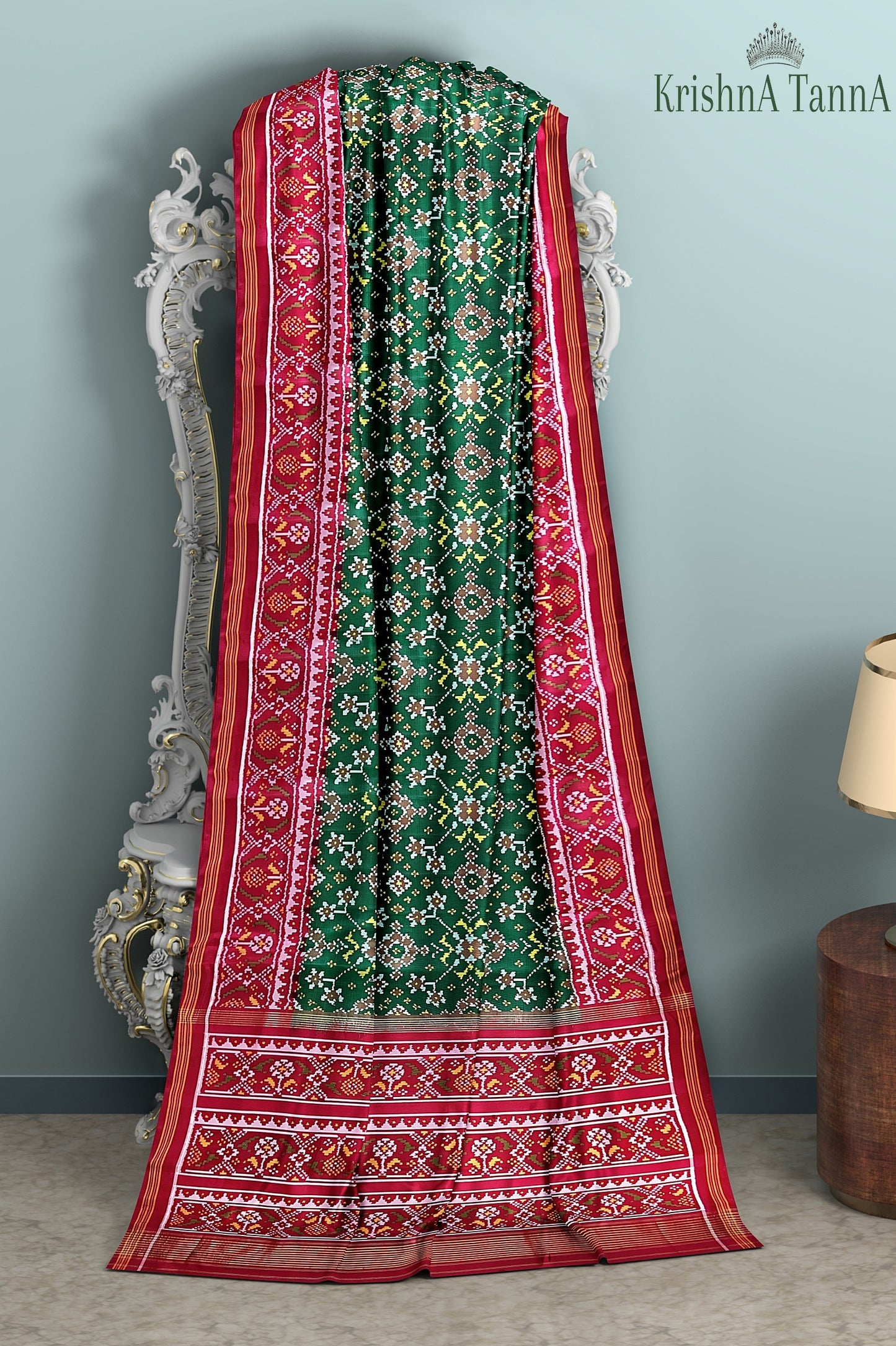Krishna Tanna Hand Weaved Patan Patola Pure Silk Semi Ikat Manek Chowk Saree