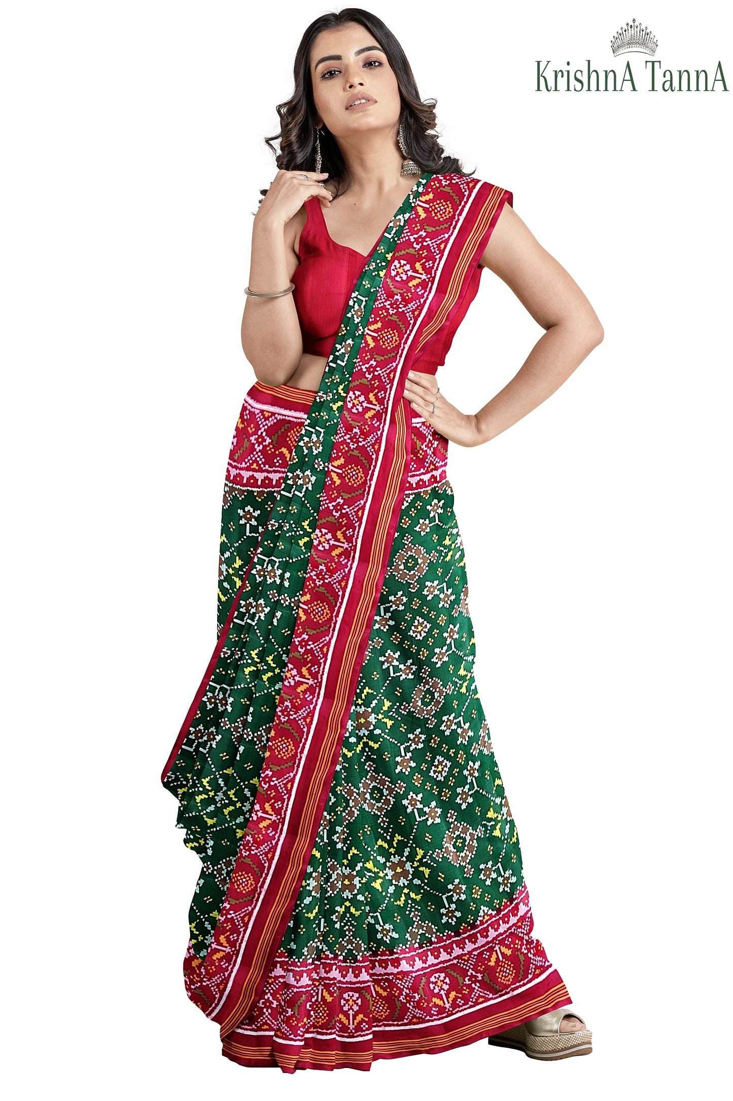 Krishna Tanna Hand Weaved Patan Patola Pure Silk Semi Ikat Manek Chowk Saree