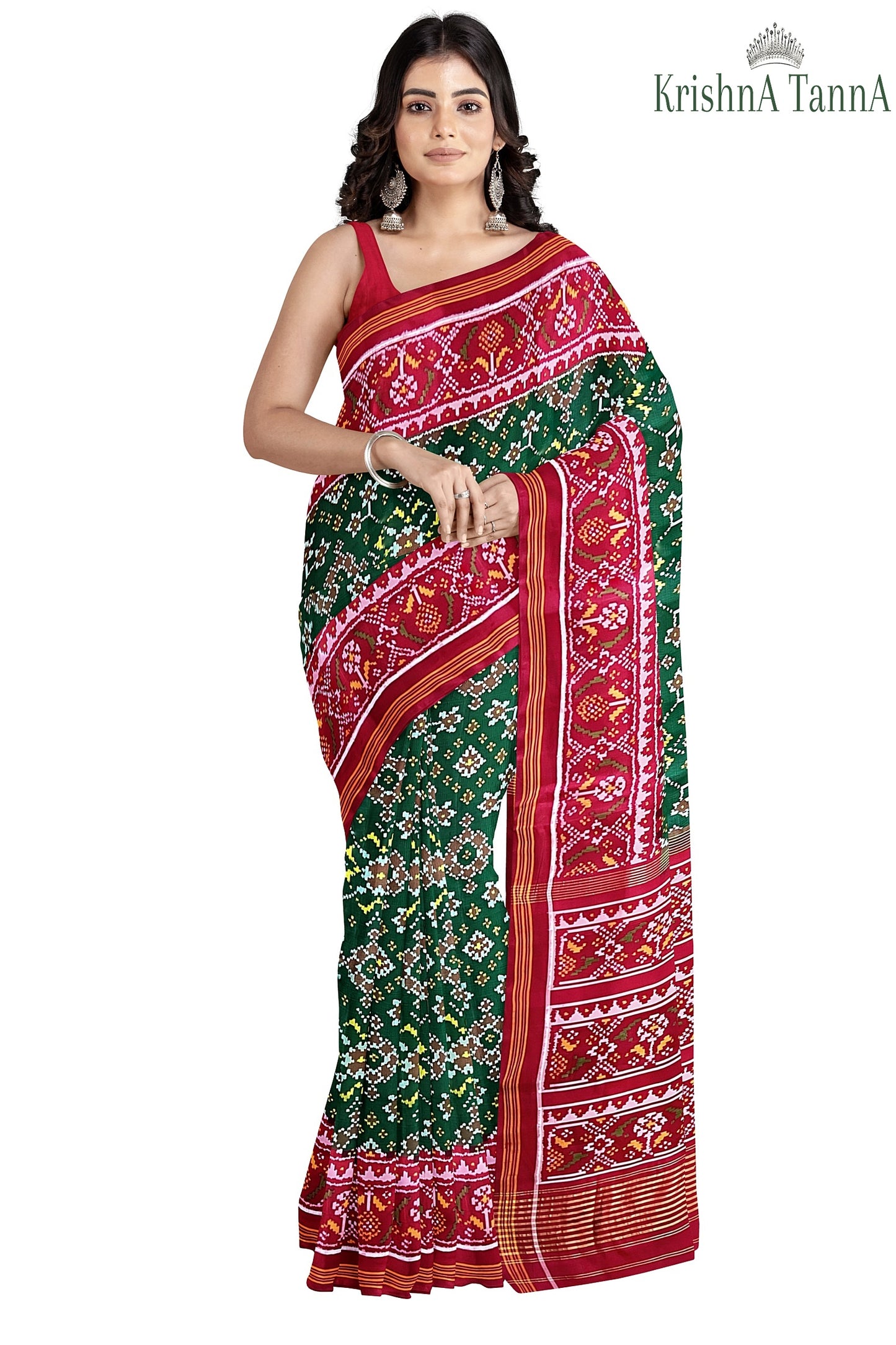 Krishna Tanna Hand Weaved Patan Patola Pure Silk Semi Ikat Manek Chowk Saree