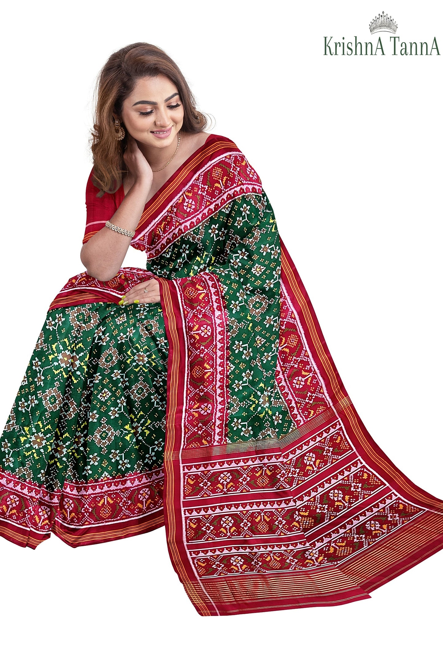 Krishna Tanna Hand Weaved Patan Patola Pure Silk Semi Ikat Manek Chowk Saree