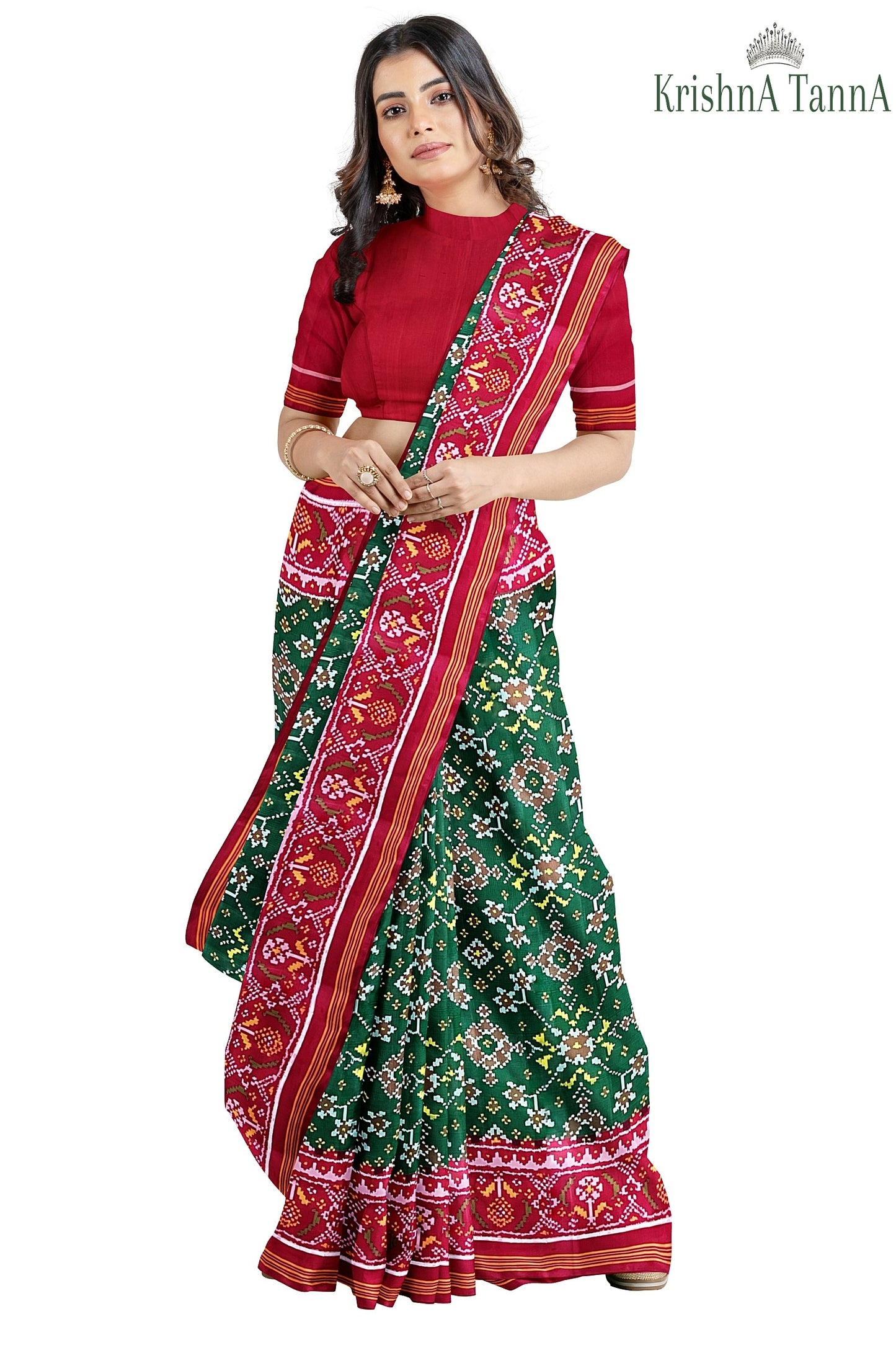 Krishna Tanna Hand Weaved Patan Patola Pure Silk Semi Ikat Manek Chowk Saree