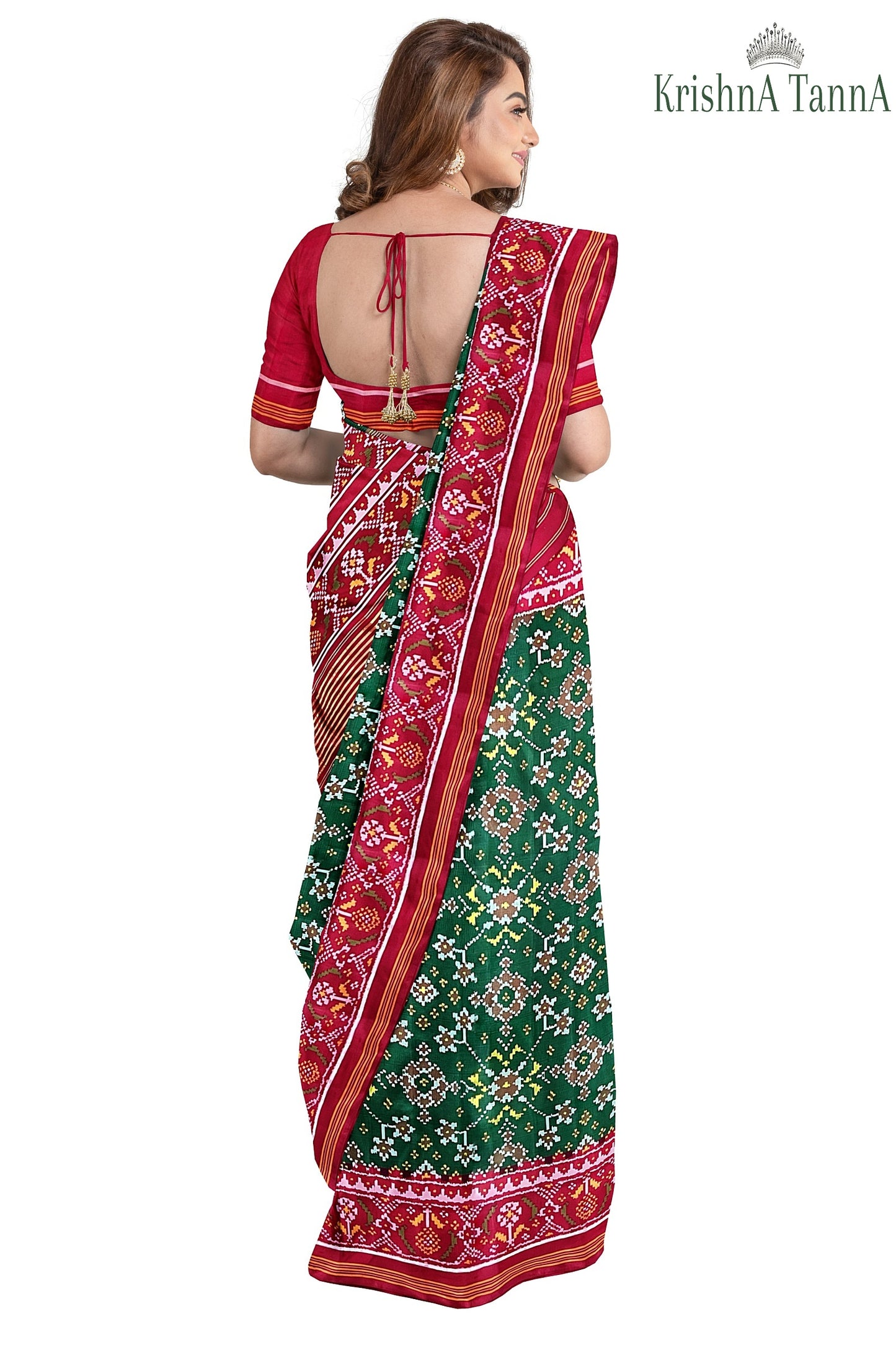 Krishna Tanna Hand Weaved Patan Patola Pure Silk Semi Ikat Manek Chowk Saree