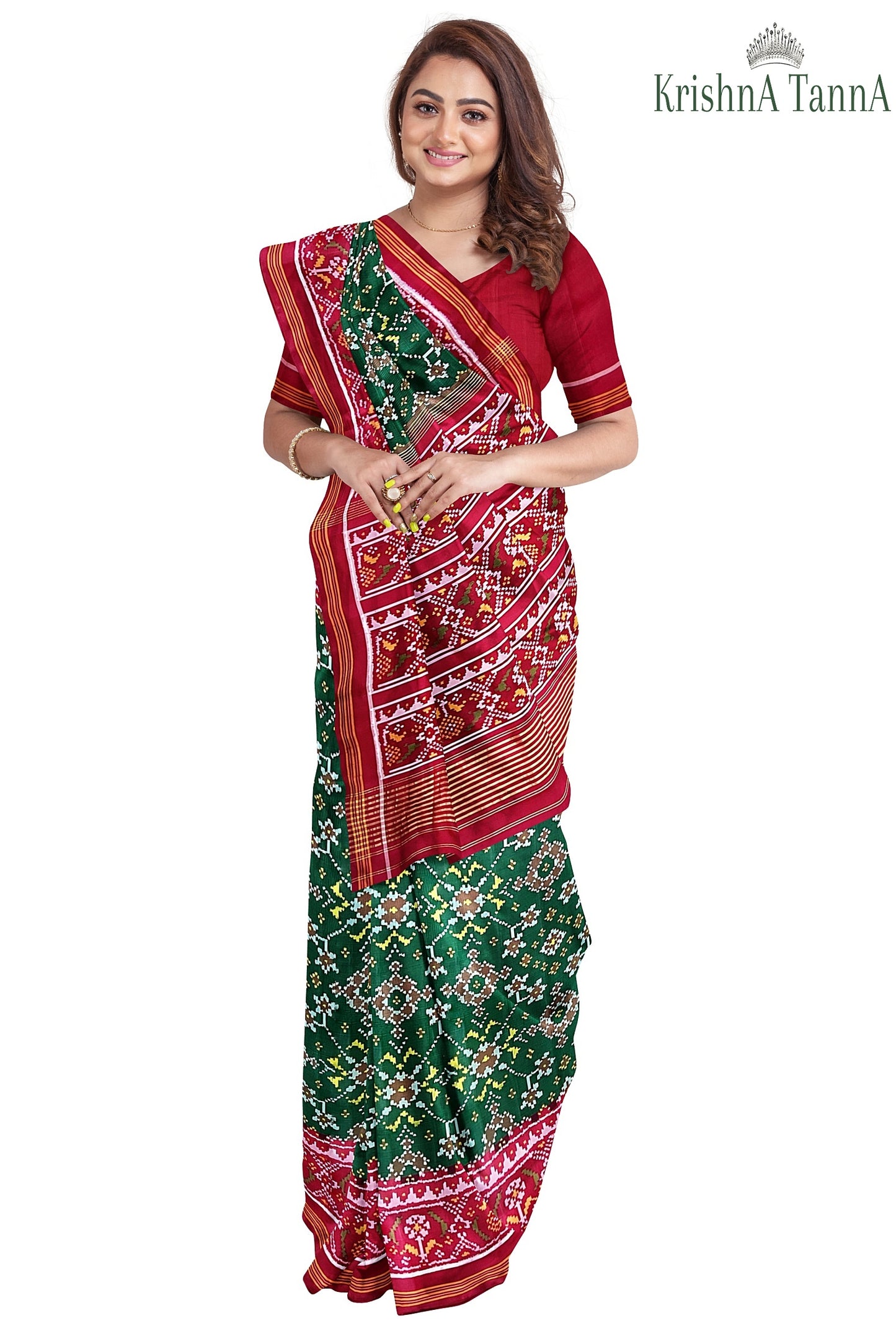 Krishna Tanna Hand Weaved Patan Patola Pure Silk Semi Ikat Manek Chowk Saree