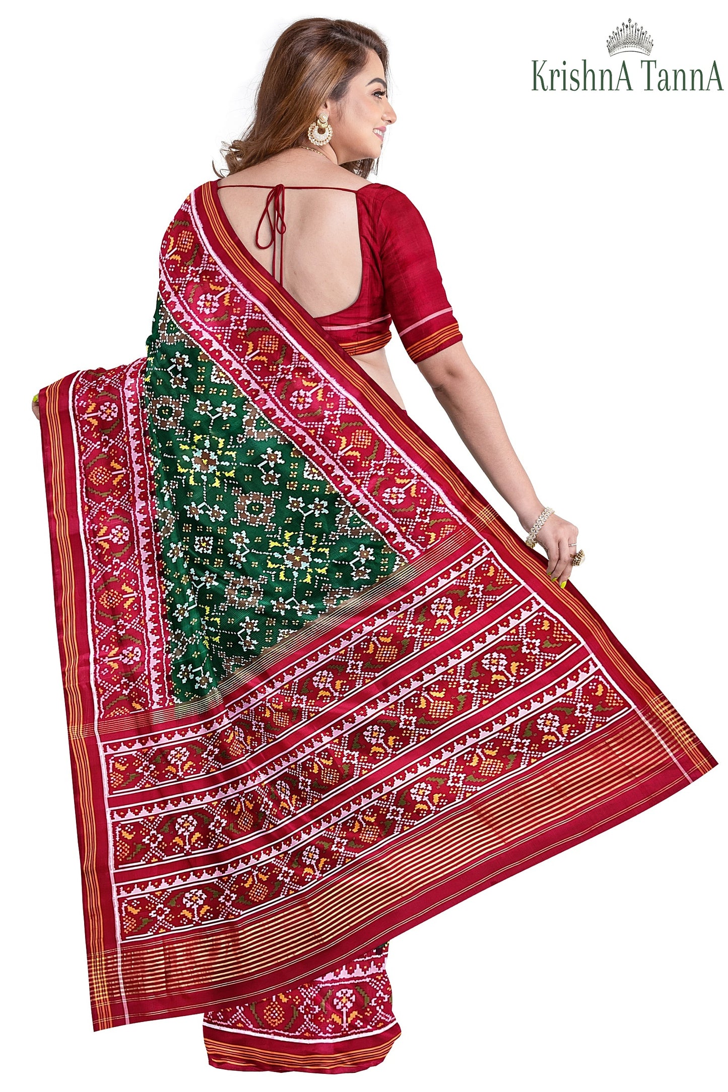 Krishna Tanna Hand Weaved Patan Patola Pure Silk Semi Ikat Manek Chowk Saree