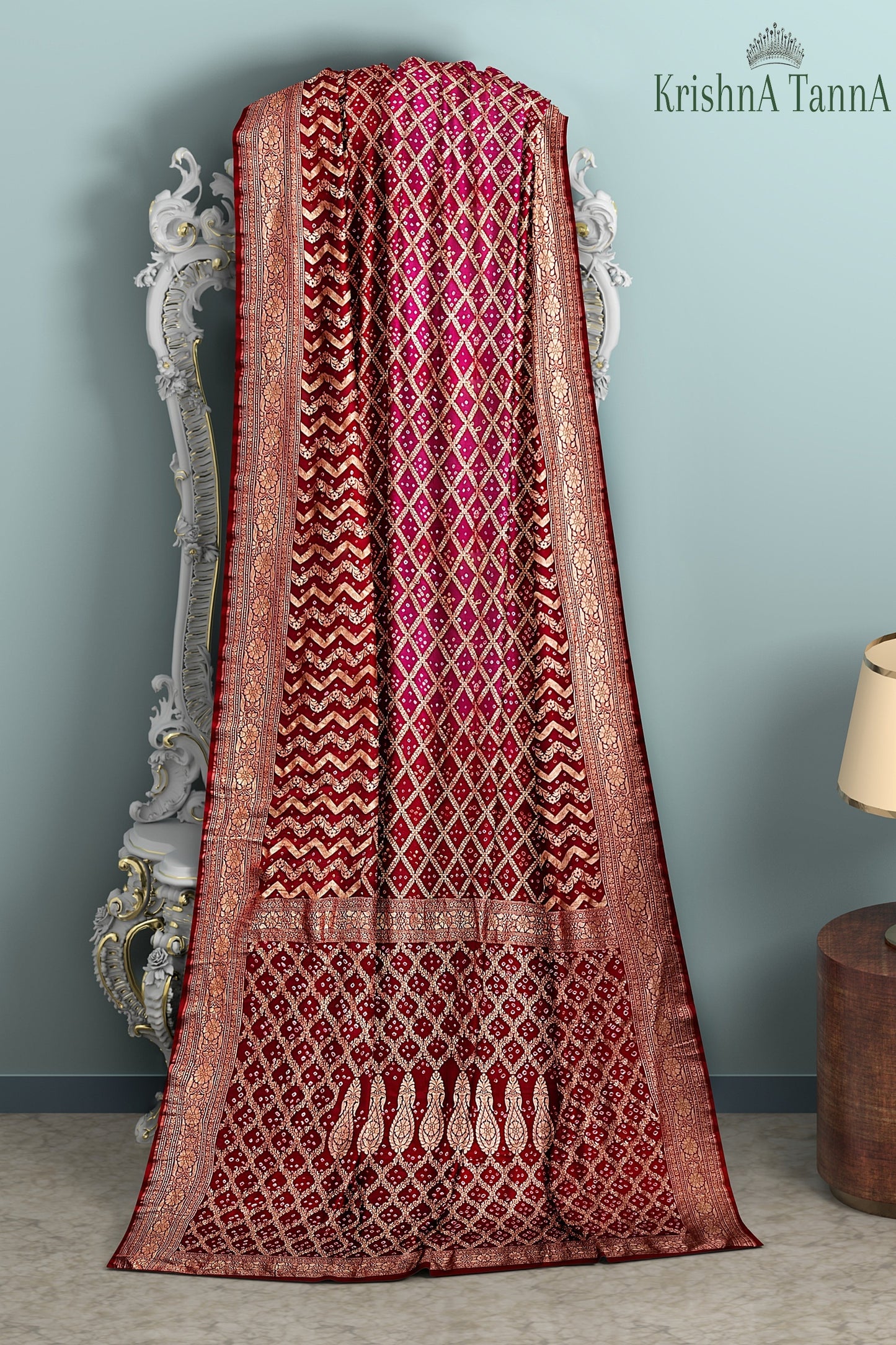 Krishna Tanna Hand Weaved Georgette Zari Jungla Bandhani - Tie & Dye Saree