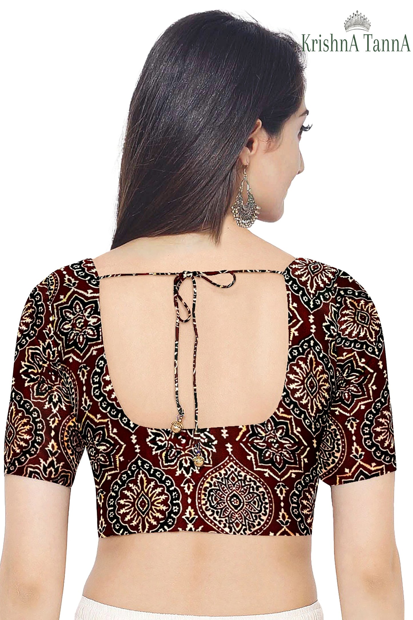 Krishna Tanna Hand Weaved Ajrakh Gharchoda Block Print Silk Saree