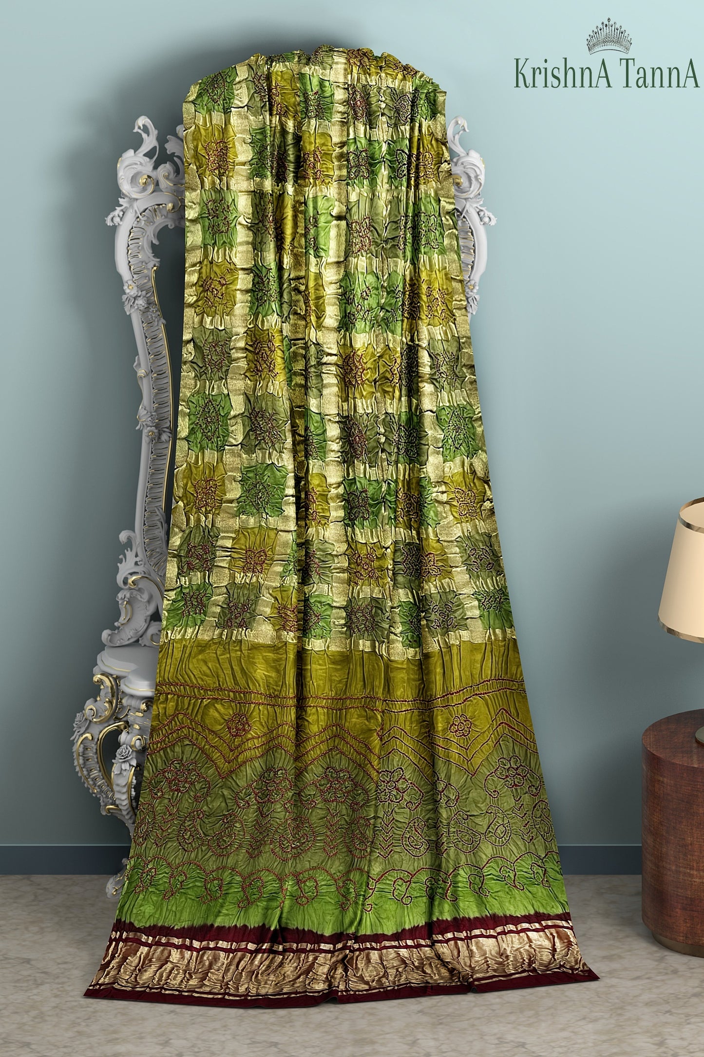 Krishna Tanna Hand Weaved Gajji Silk Multi Gharchoda Bandhani - Tie & Dye Saree