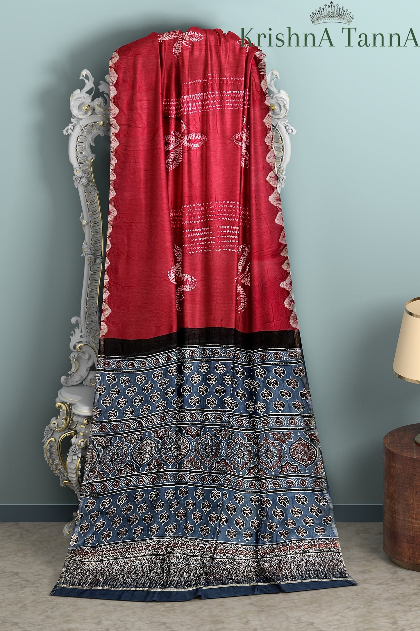 Krishna Tanna Organic Colour Hand Block Printed Cotton Ajrakh Saree