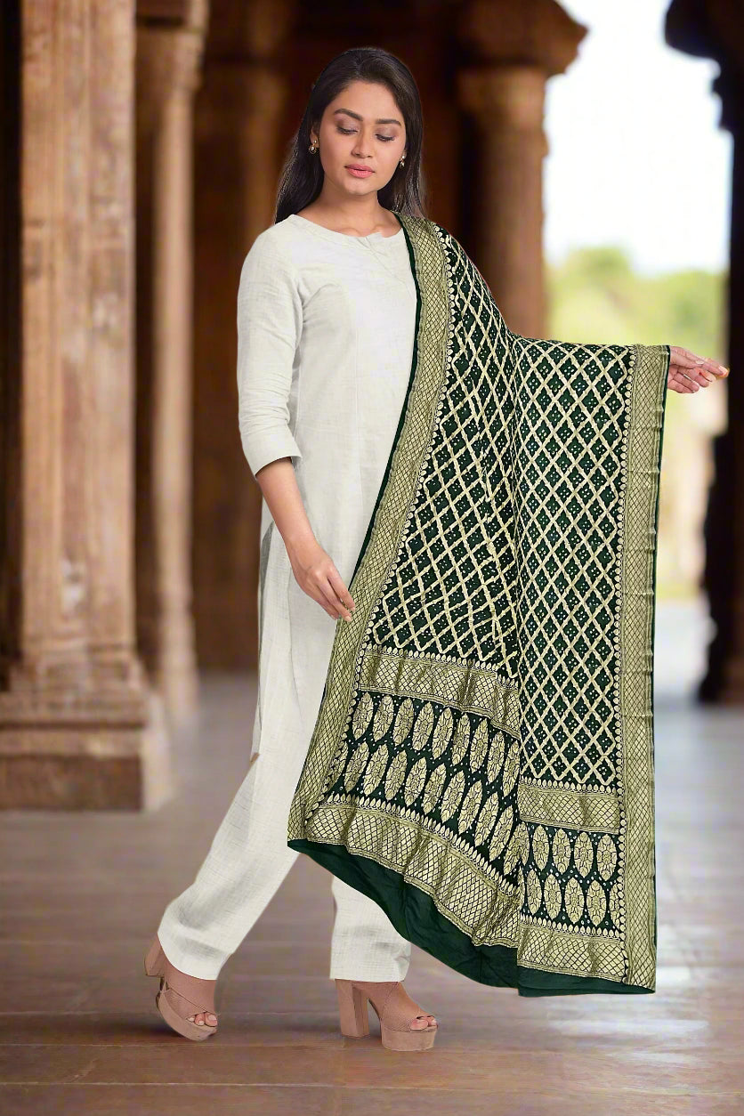 Krishna Tanna Traditonal Hand Weaved Nim Jungla Bandhani - Tie & Dye Dupatta