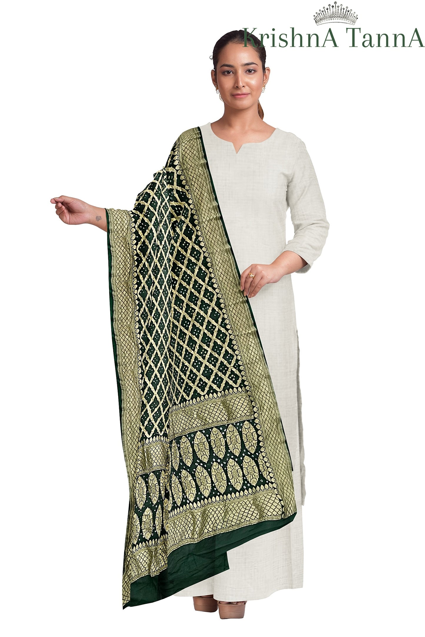 Krishna Tanna Traditonal Hand Weaved Nim Jungla Bandhani - Tie & Dye Dupatta