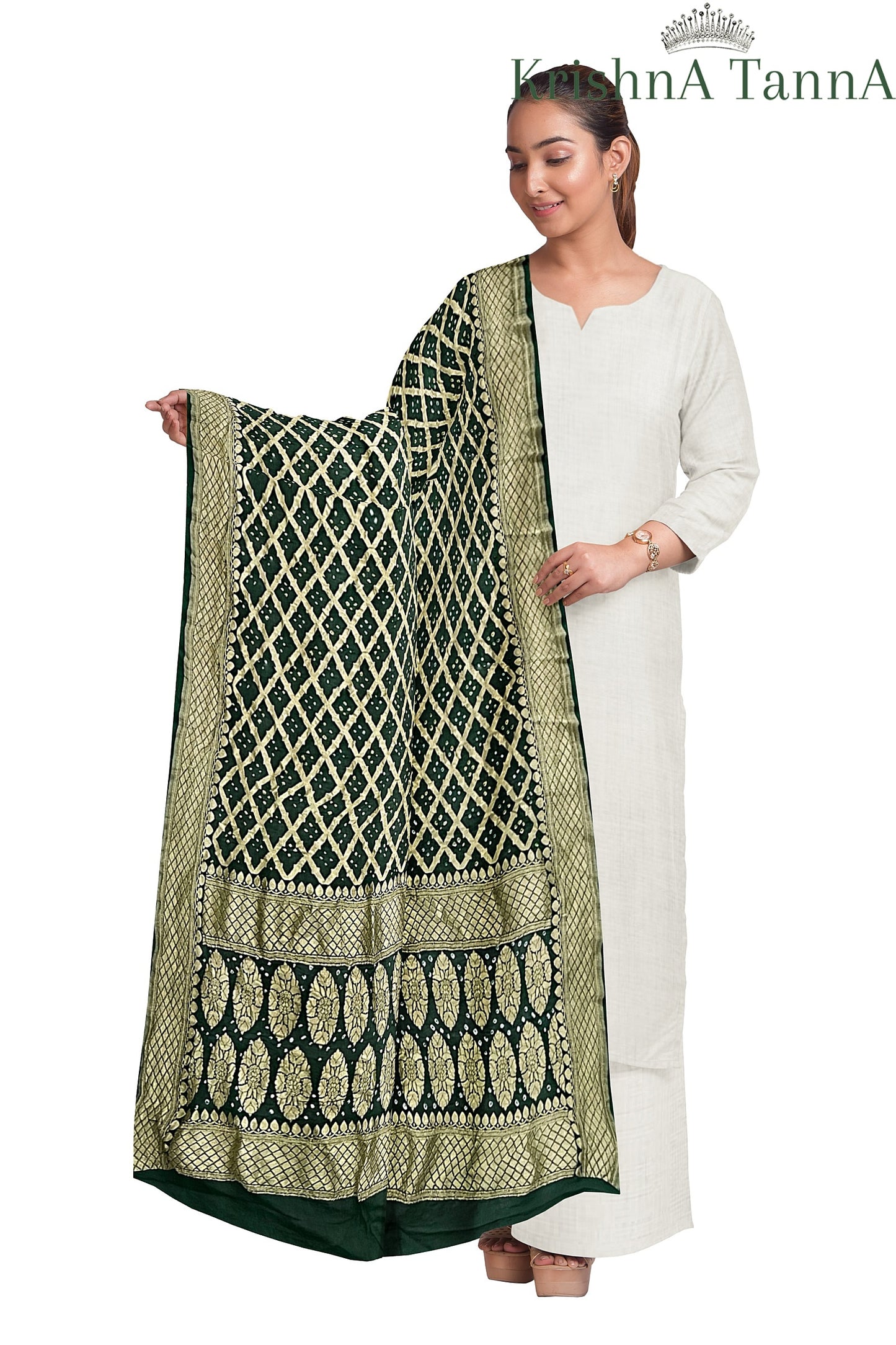 Krishna Tanna Traditonal Hand Weaved Nim Jungla Bandhani - Tie & Dye Dupatta