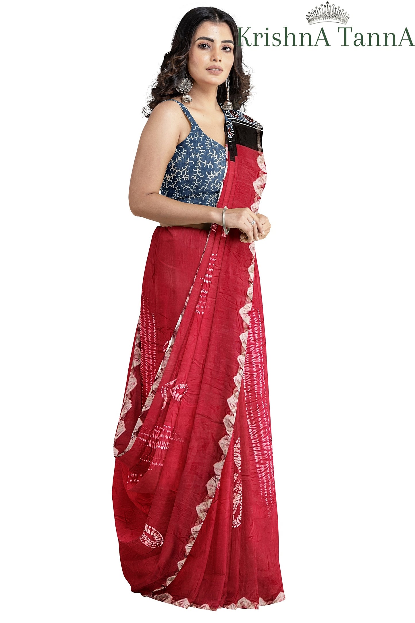 Krishna Tanna Organic Colour Hand Block Printed Cotton Ajrakh Saree