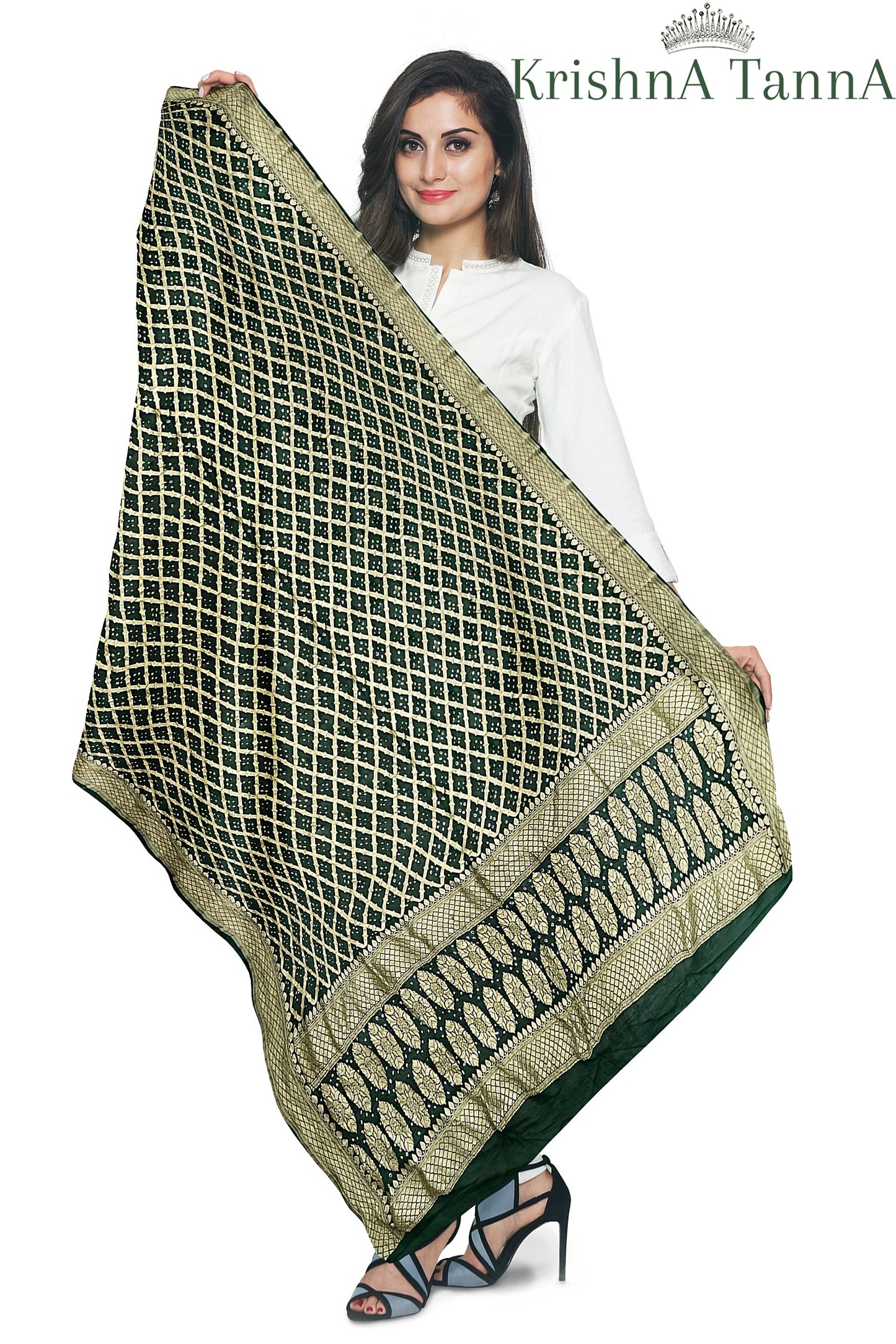 Krishna Tanna Traditonal Hand Weaved Nim Jungla Bandhani - Tie & Dye Dupatta