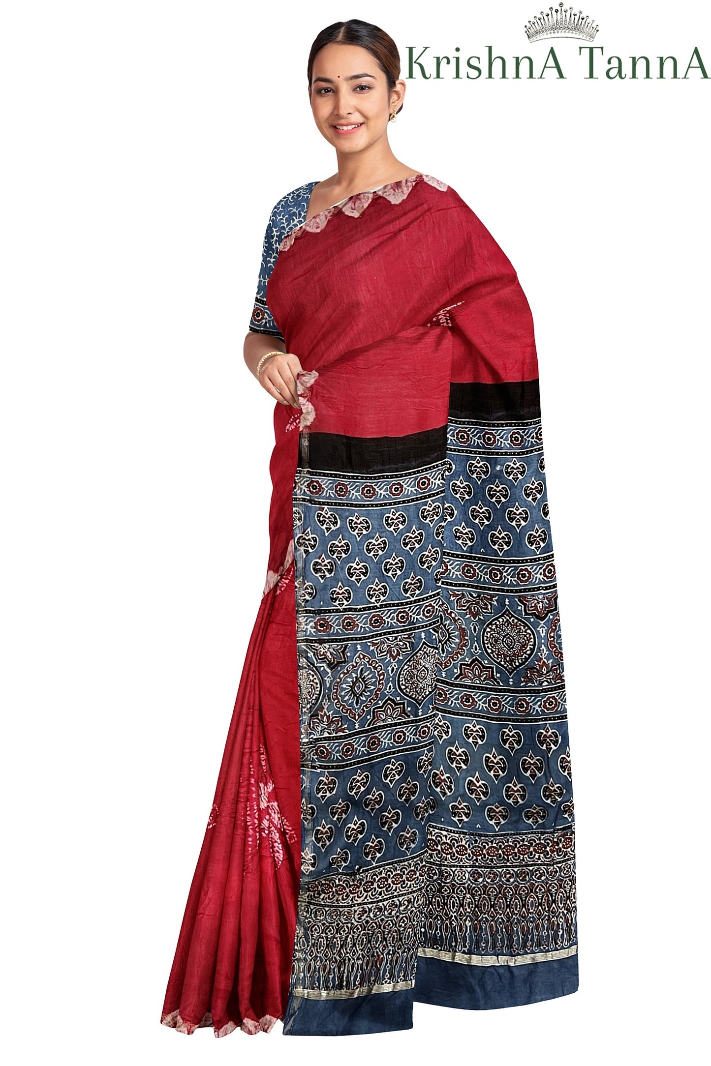 Krishna Tanna Organic Colour Hand Block Printed Cotton Ajrakh Saree